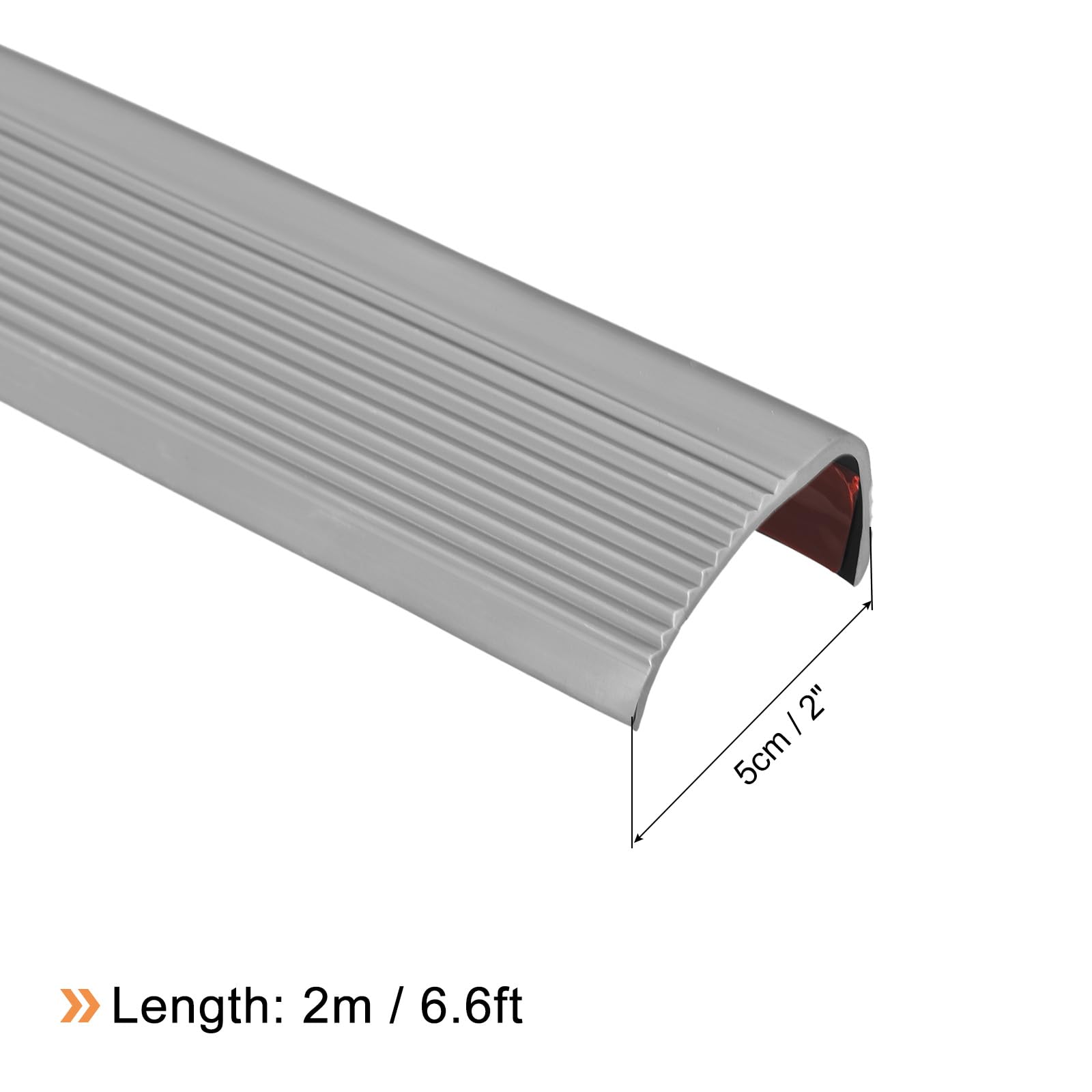 Uxcell 1Pcs Stair Nosing, Vinyl Stair Edge Protector, Anti Slip Step Trim, 6.6Ft, Grey - Image 2