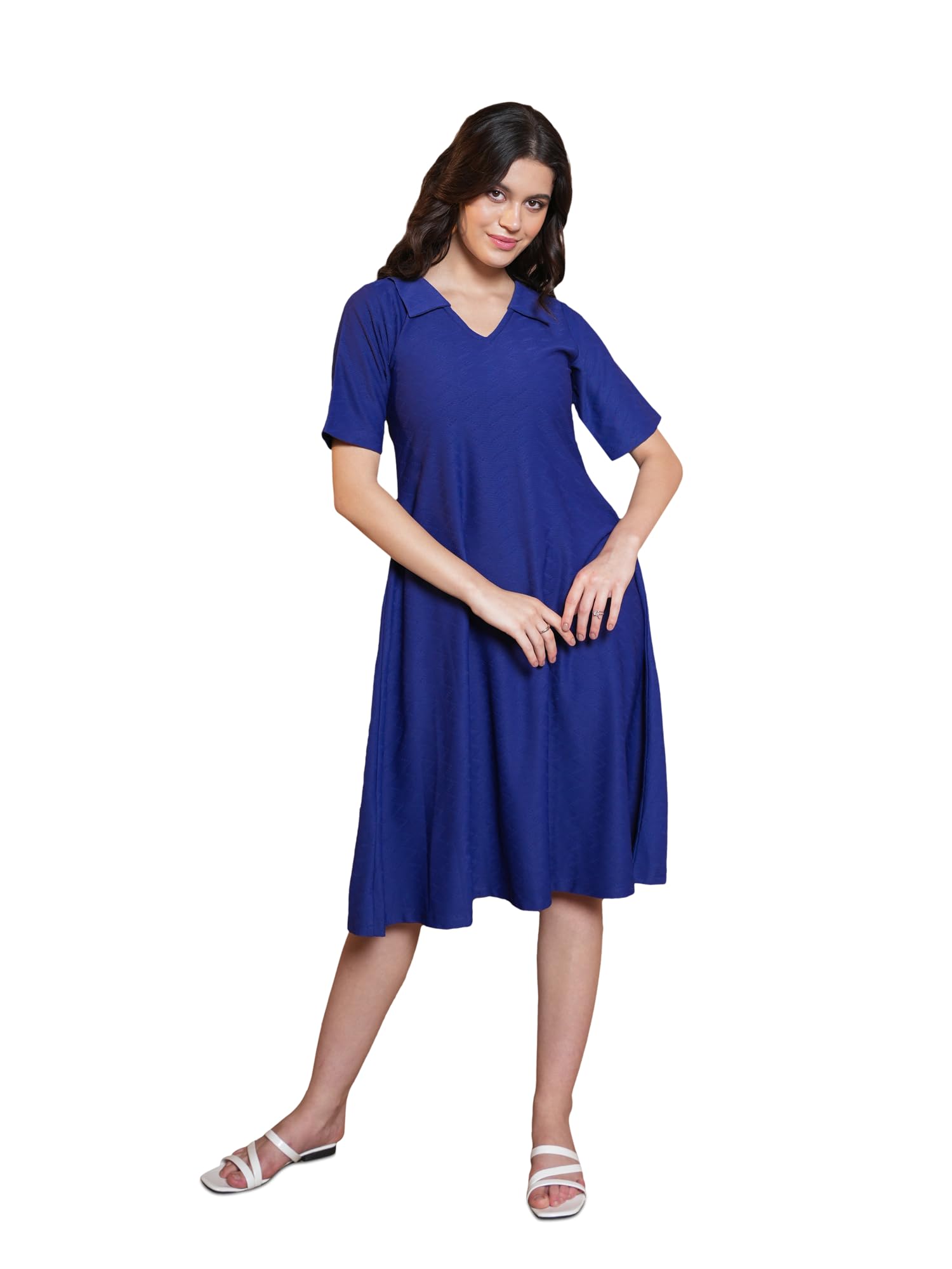 Purvaja Womens A-Line Midi Length Dress (Nisi-065-Navy_Navy-Blue_Xx-Large)