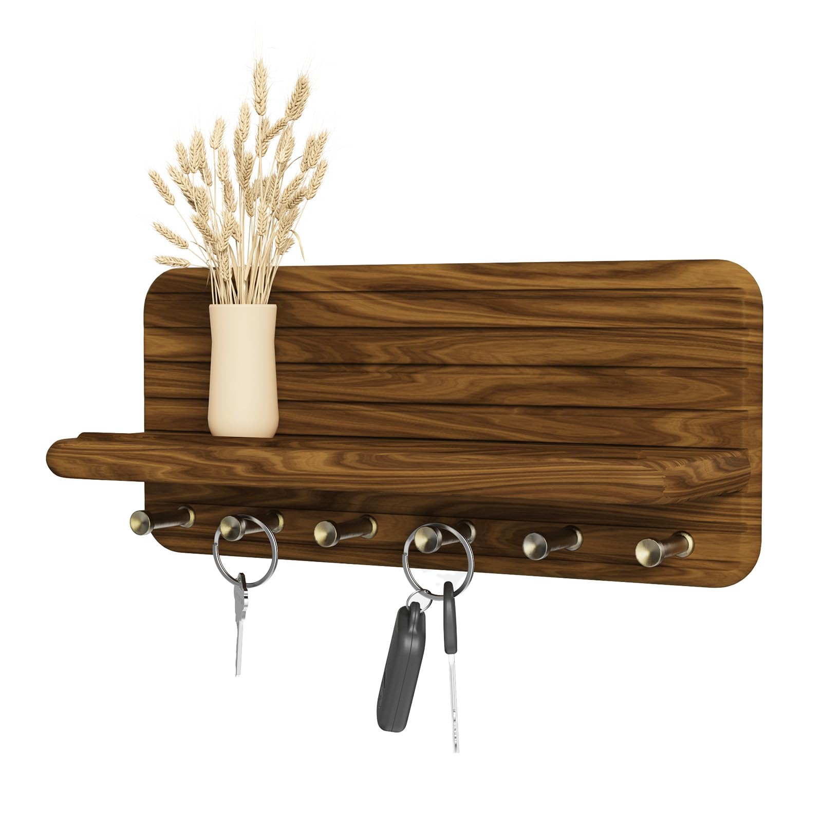 Colgador Llaves de Pared Porta Llaves de Madera Cuelga Llaves con 6 Ganchos, Para Entrada, Despacho, Sala de Estar, Vestíbulo (Marrón Claro)
