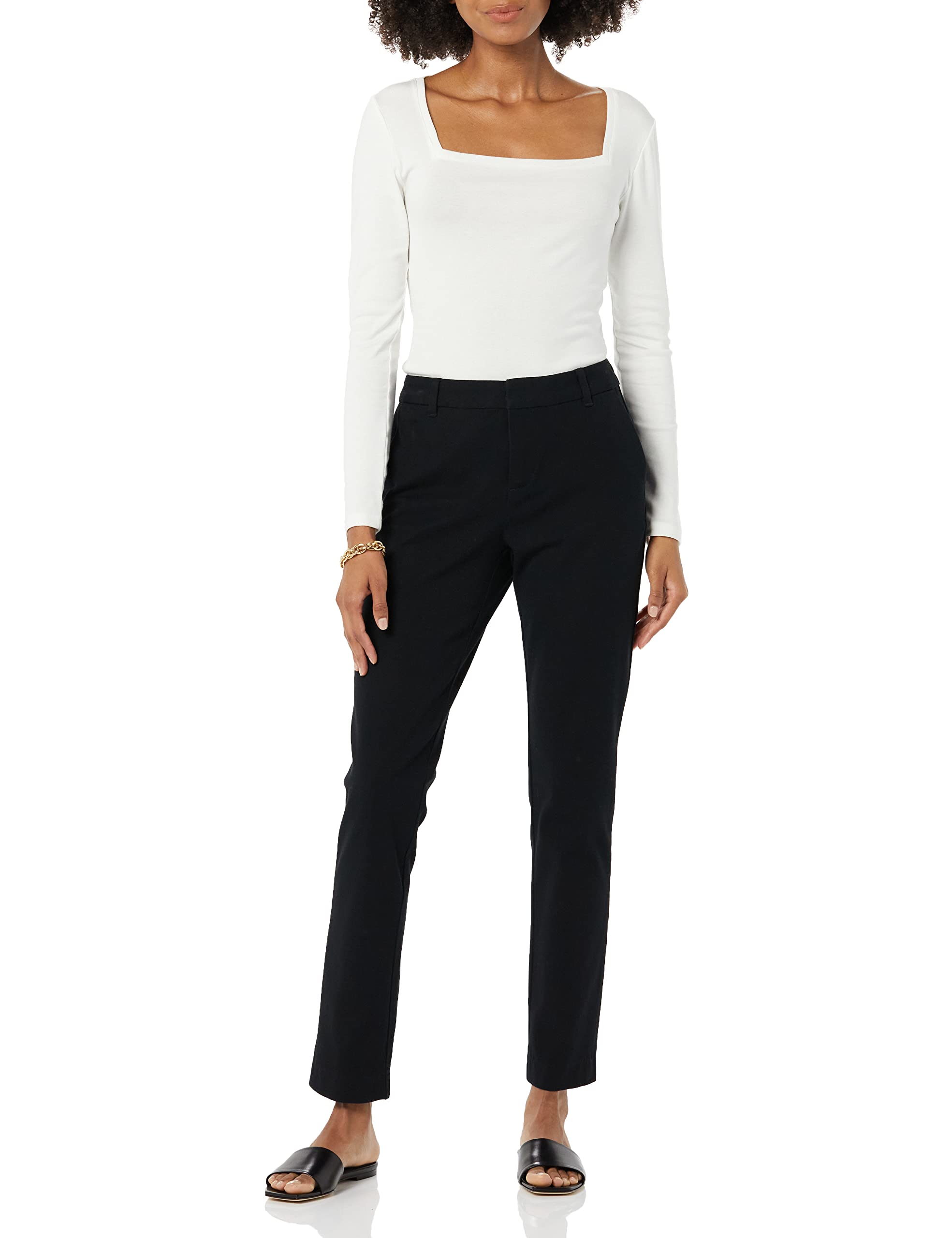 Amazon Essentials Mujer Pantalón Bielástico de Pernera Recta y Largo Completo