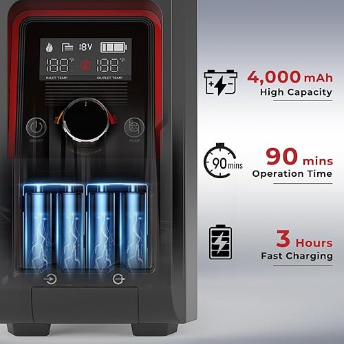 Miniatura 4 de CAMPLUX Calentador de agua portátil Nano 3 Pro de propano de 1 libra, calentador de agua de campamento de mesa y bomba de ducha con batería