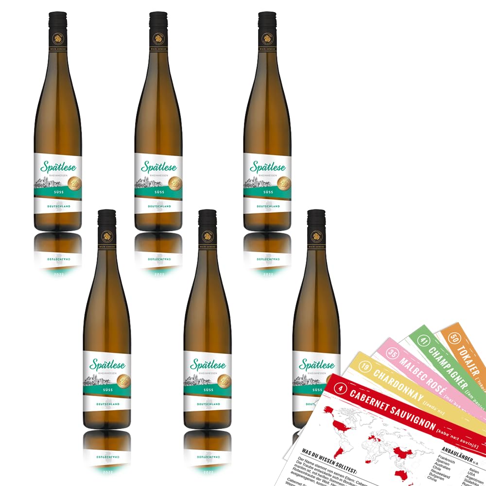 Wein-Genuss Spätlese QmP, süß, sortenreines Weinpaket + VINOX Winecards (6x0,75l)
