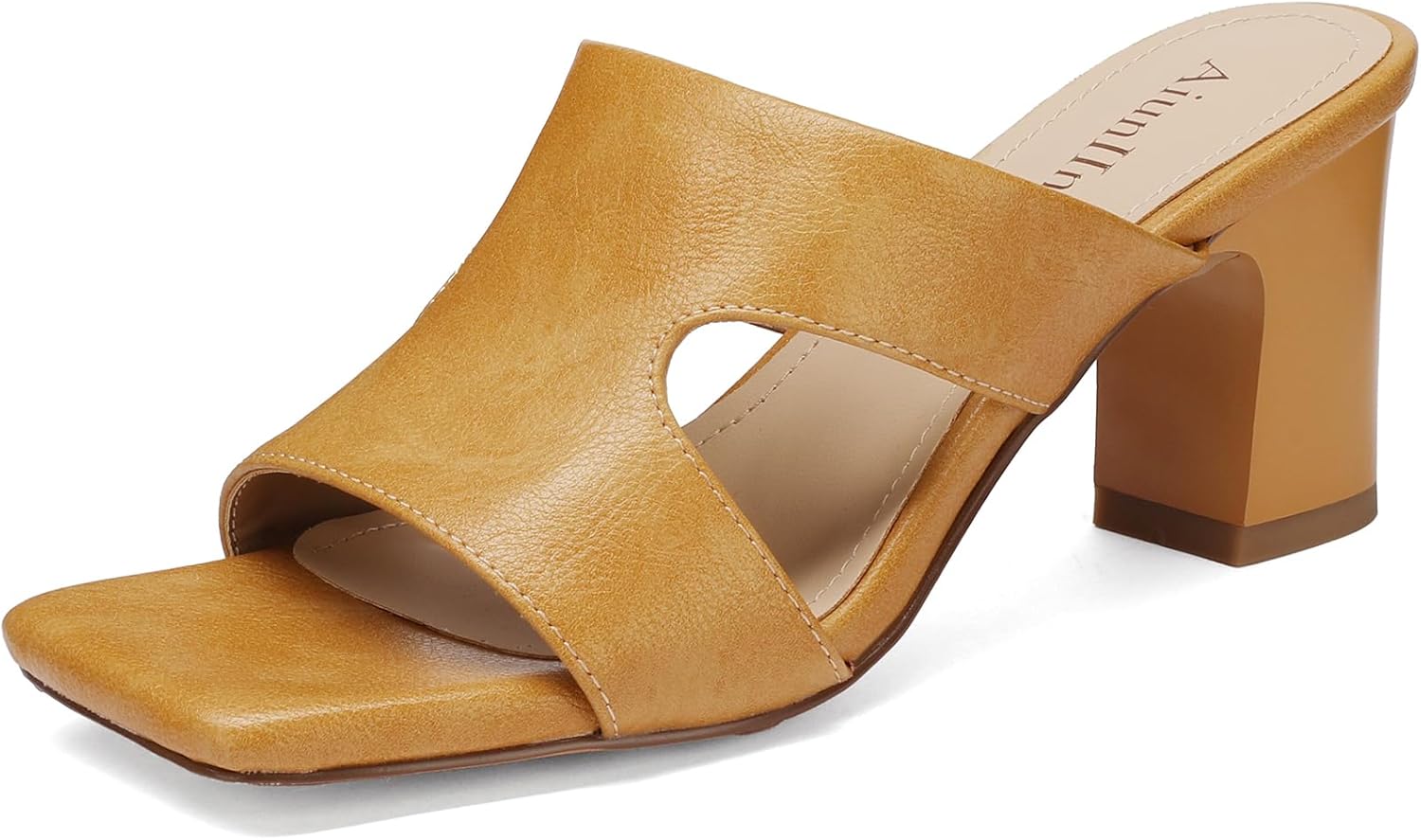 AIUNIIND Heeled Sandals For Women Square Open Toe Slip-On Heeled Mules Block Chunky Heeled Casual Sandals for Date,Party