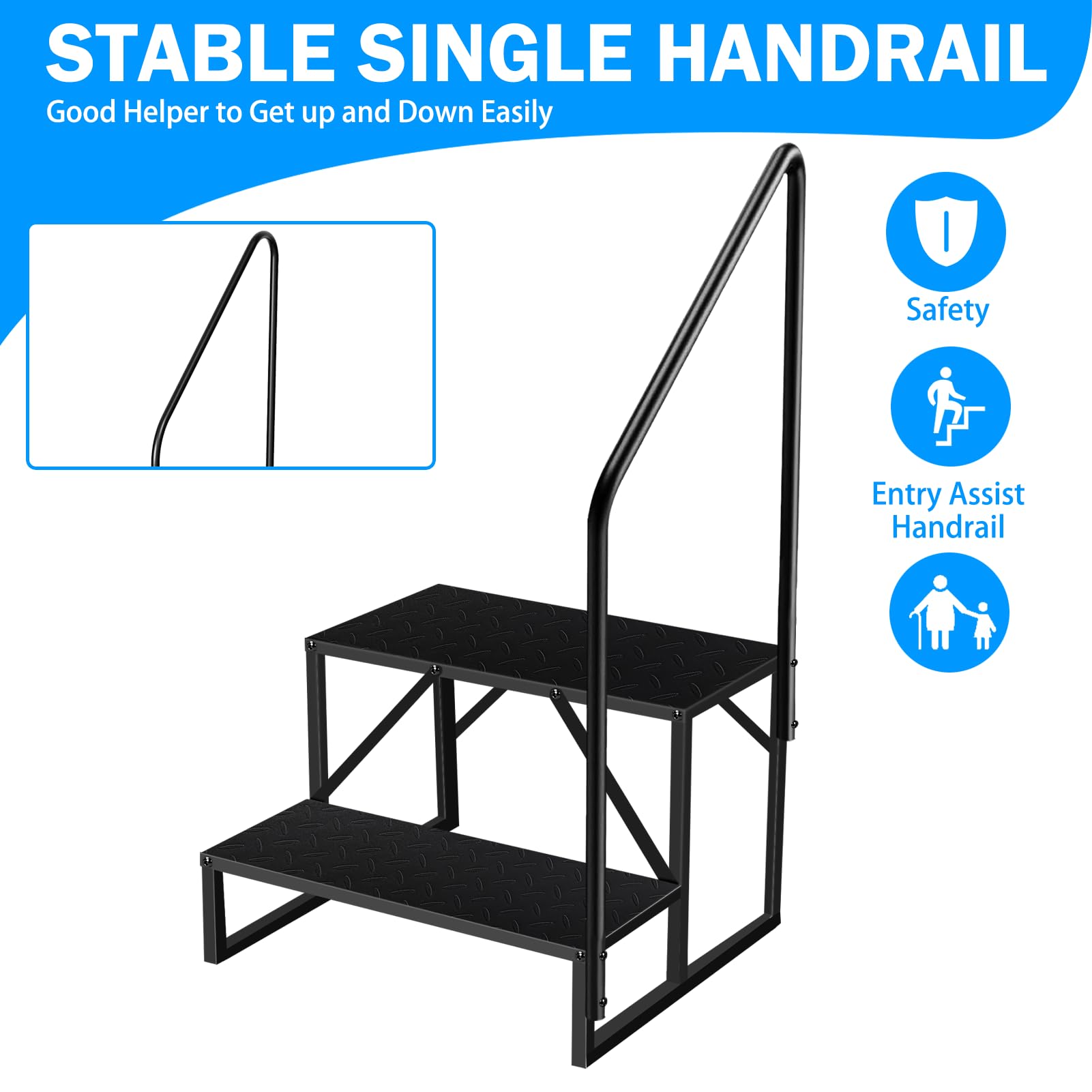 Scala a 2 Gradini con Maniglie, Scaletta Portatile per Camper, Scala per Esterni, Scala per Piscina, Scala per Animali Domestici, Scaletto con Corrimano in Acciaio con Portata di 300 Kg