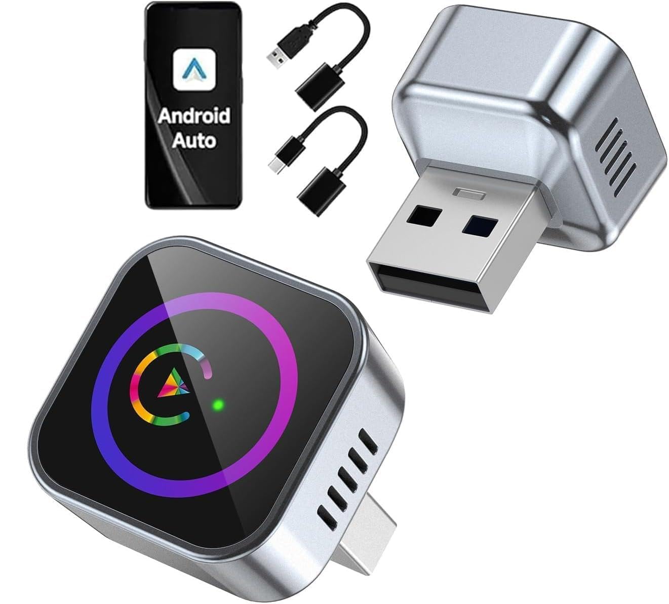 2 in 1 Wireless CarPlay & Android Auto Adapter, Mini Body Built-in Heat Dissipation Chip, Long-Lasting Stability Without Lag, Apple Android Plug Play Connect for iPhone & Android USB-A/USB-C