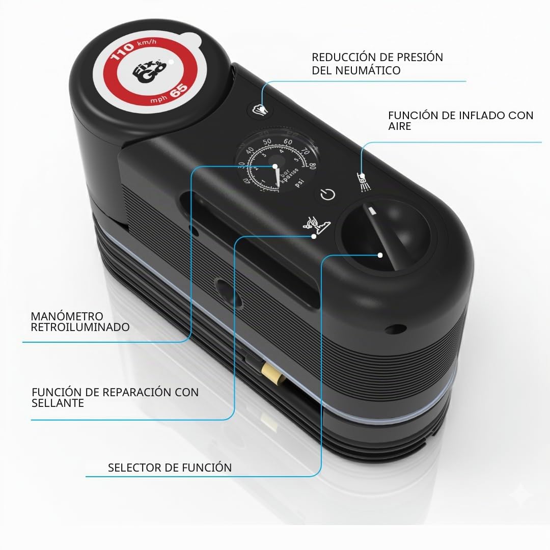 Fix&Go Sensor - Kit de reparación de neumáticos de coche con compresor de aire portátil de 12 V - Sistema de control electrónico de sellante - Compatible con TPMS - para coches, SUV y vehículos