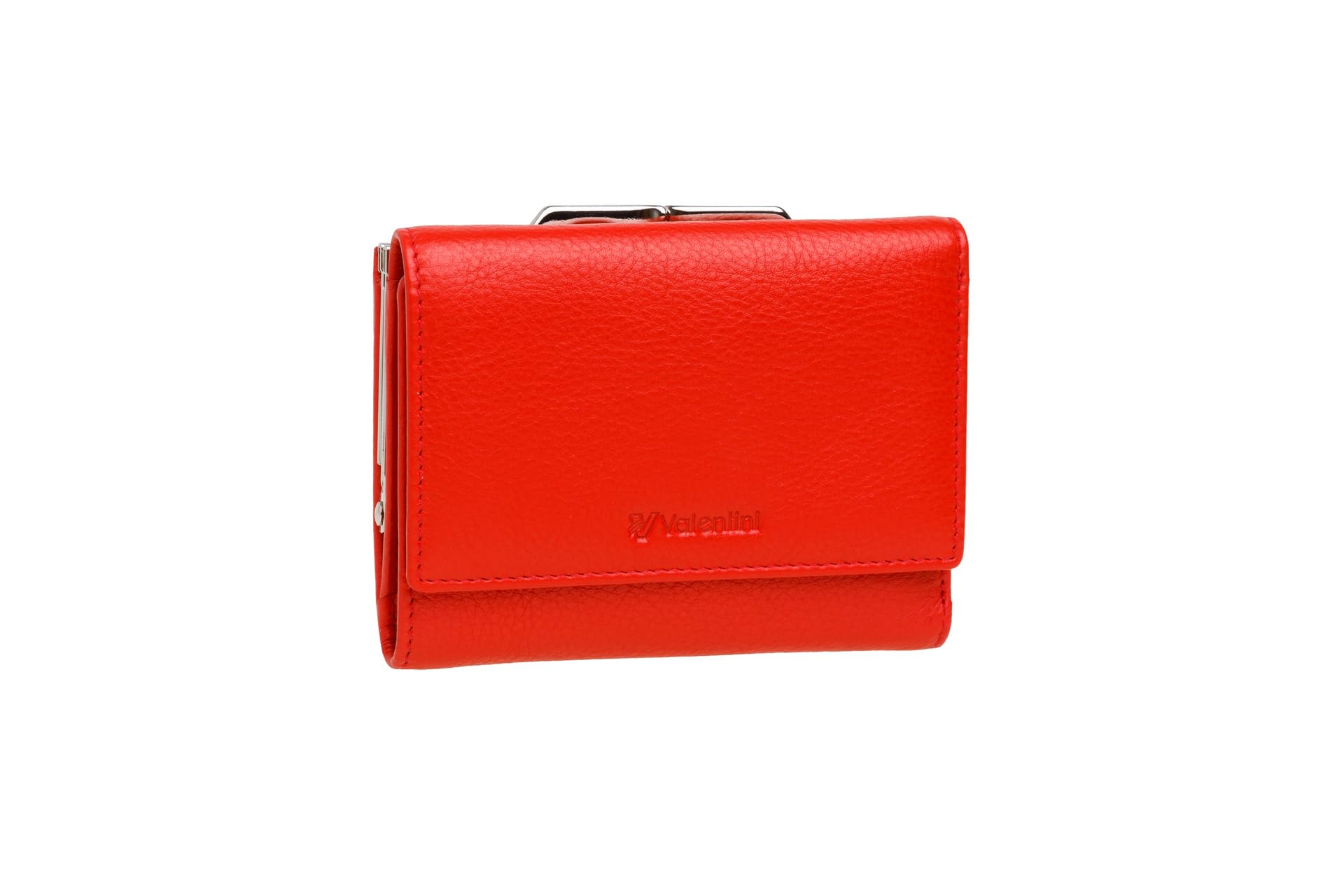 Valentini Portfel Damski - Portmonetka - Skóra Naturalna - Ochrona RFID - 8 Przegródek na Karty i Dokumenty - 12,5 x 9,5 cm Czerwony Metallic