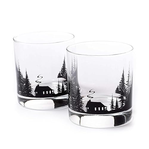 Vista 29 de Black Lantern Whiskey Glasses Set of 2 – 11 oz Heavy‑Base Old‑Fashioned Rocks Glasses with Forest Animal Screen Print Hand‑Printed Durable