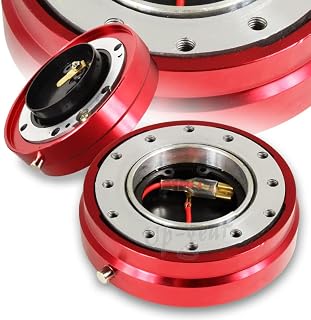 HYPERSPEED Universal JDM Style Aluminum 6-Hole Steering Wheel 1" Thin Quick Release Short Adapter Kit Hub Removable Release Connector, Car Mods Interior Accessories Replacement Parts Assembly (Red)
