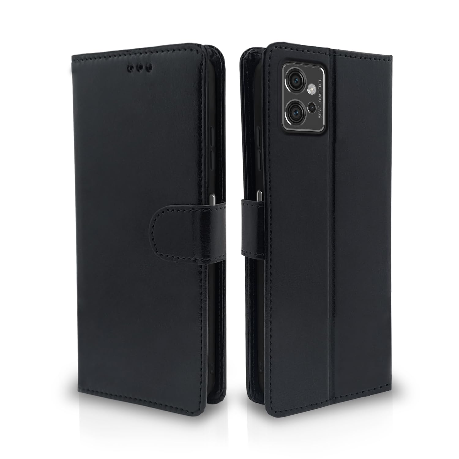 Pikkme Moto G32 Flip Cover Leather Finish Black - Image 1