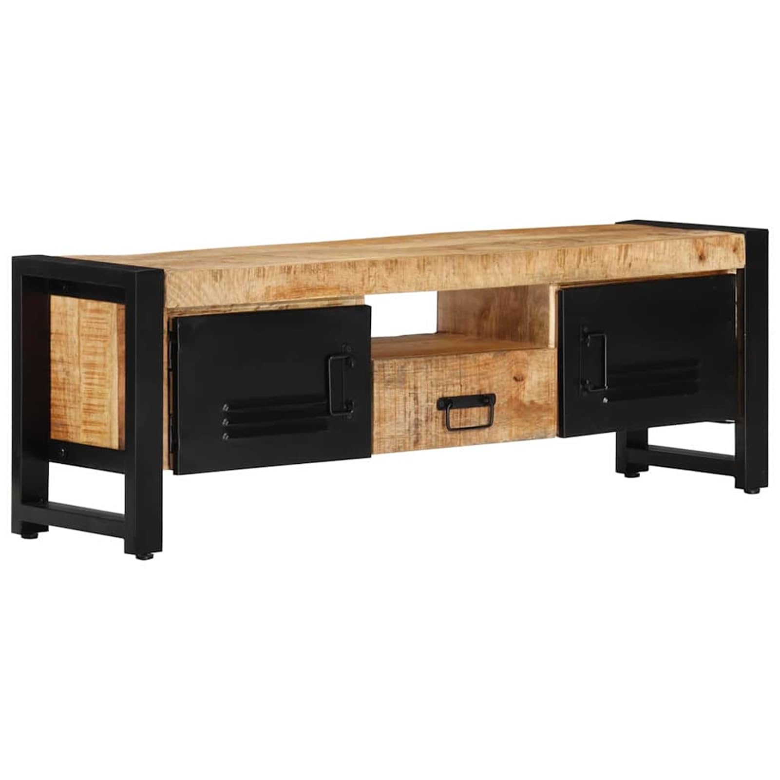 Mobile TV in legno massiccio di mango, design industriale con verniciatura a polvere nera, 120 x 30 x 40 cm, 1 pezzo, soggiorno