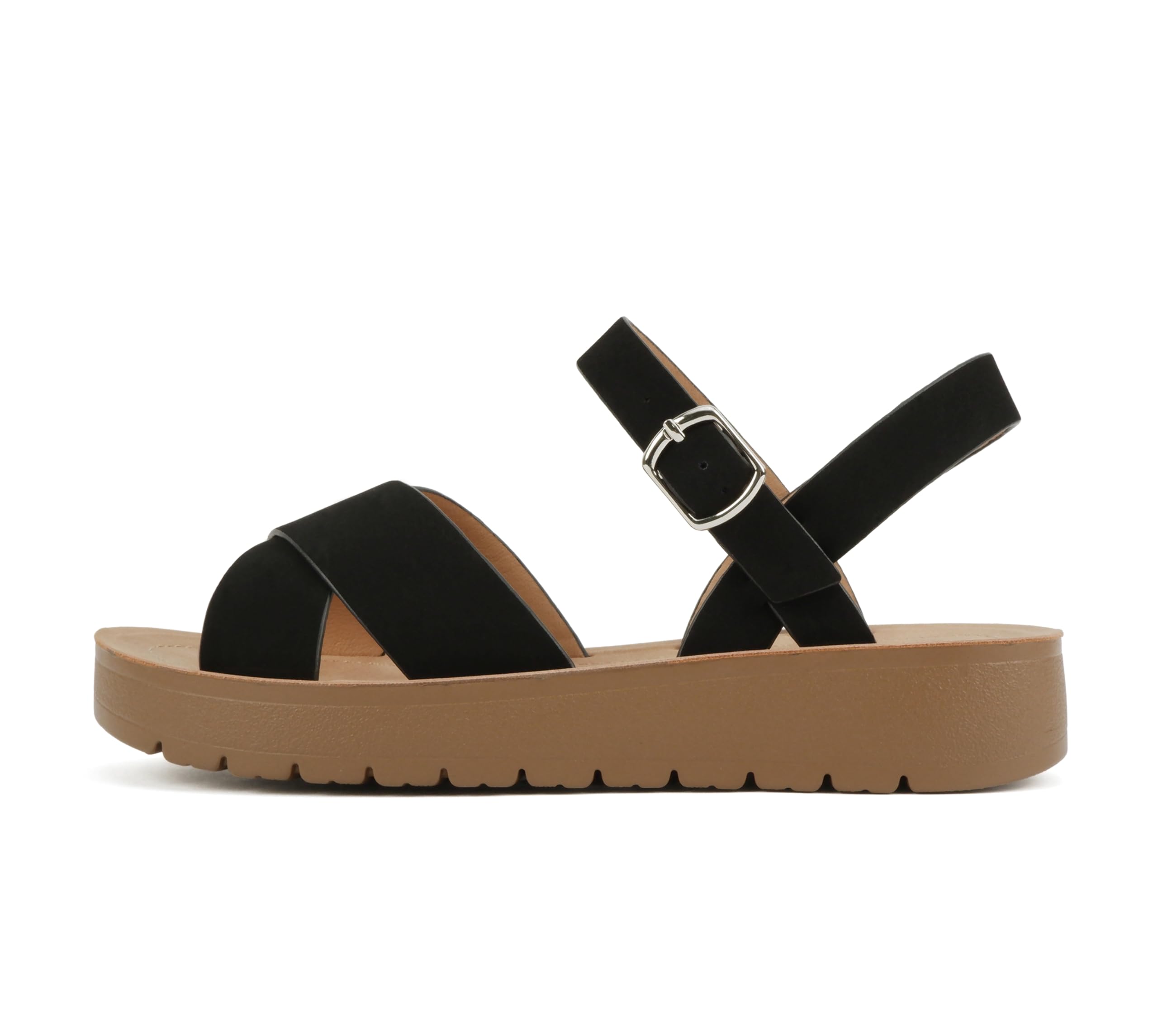 Soda CHESTER Women Flat Sandals Flatform Ankle Buckle Criss Cross Band Straps Sandals Shoes
