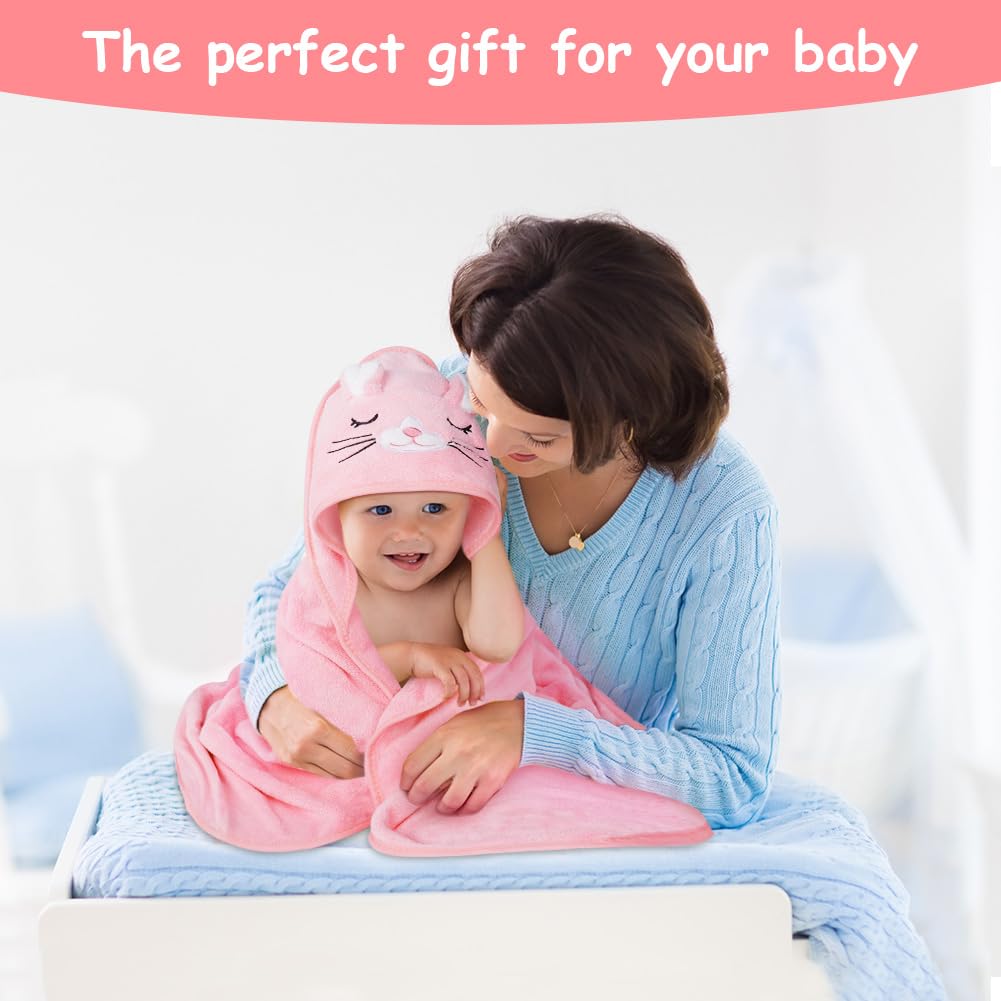 Aolso Accappatoio Neonato, 80x80cm Asciugamani Con Cappuccio Per Bambini, Accappatoio Neonato con Cappuccio Extra Morbido e Super Assorbente per Neonati e Bambini 0-3 Anni-Gattino