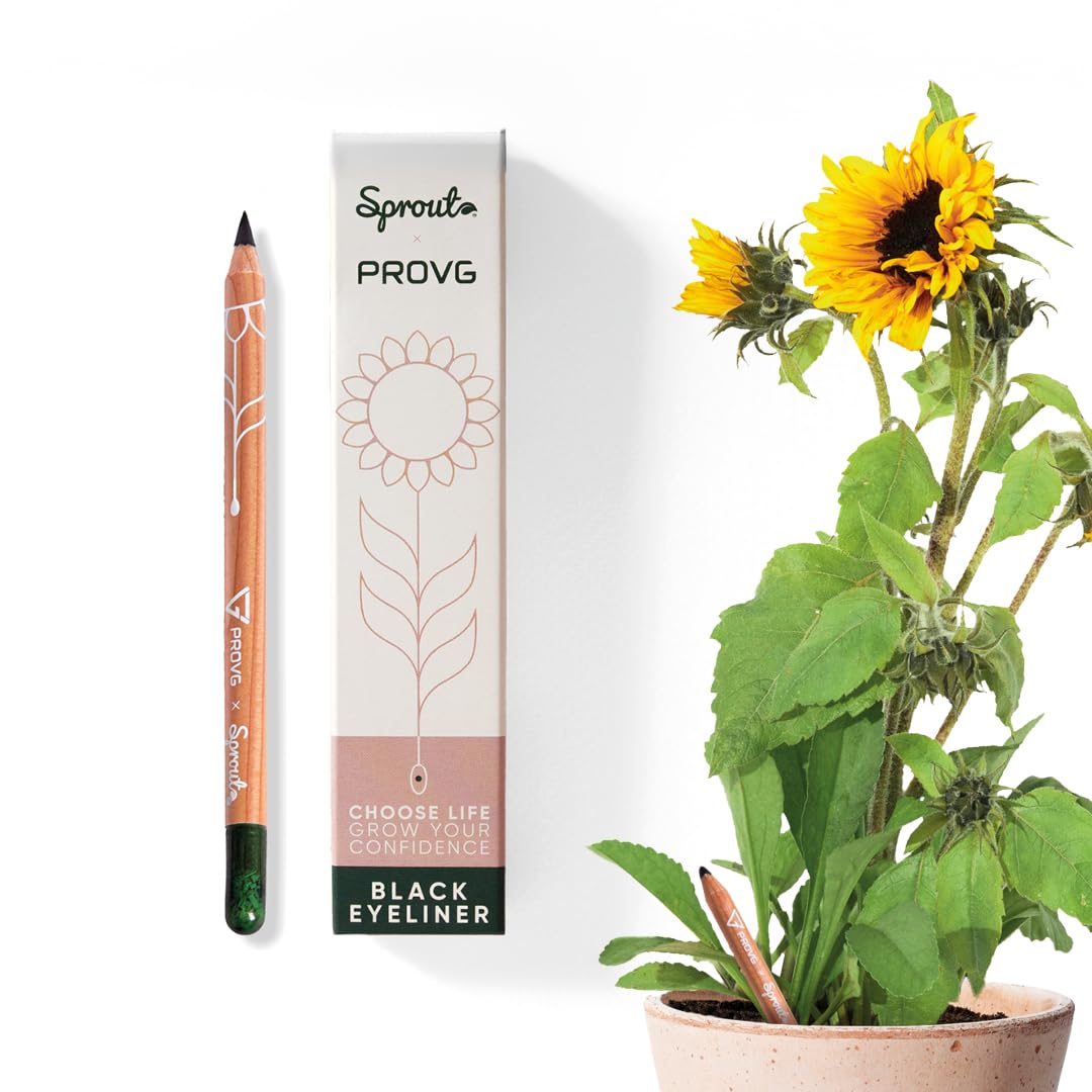 SproutWorld & PROVG Delineador de Ojos Resistente al Agua | Lápiz de Ojos Negro Plantable | Kohl/Delineador & Kajal 2-en-1 | Vegano | Con Semillas de Girasol | Regalo de Maquillaje | Caridad | Negro