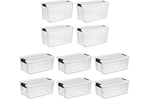 Sterilite Clear Base Stackable Storage Tote w/Latches- 4-PACK 70 Quart and 6-PACK 18 Quart