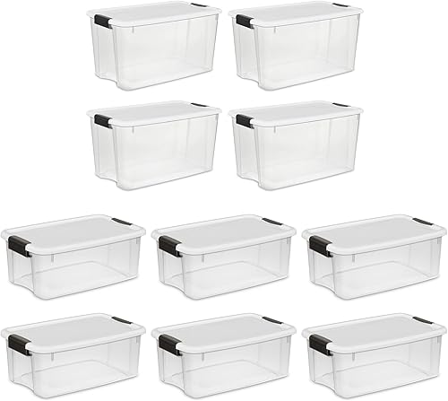 Sterilite 4 juegos de 70 cuartos de galón y 6 juegos de contenedores de almacenamiento apilables resistentes de 18 cuartos de galón, base
