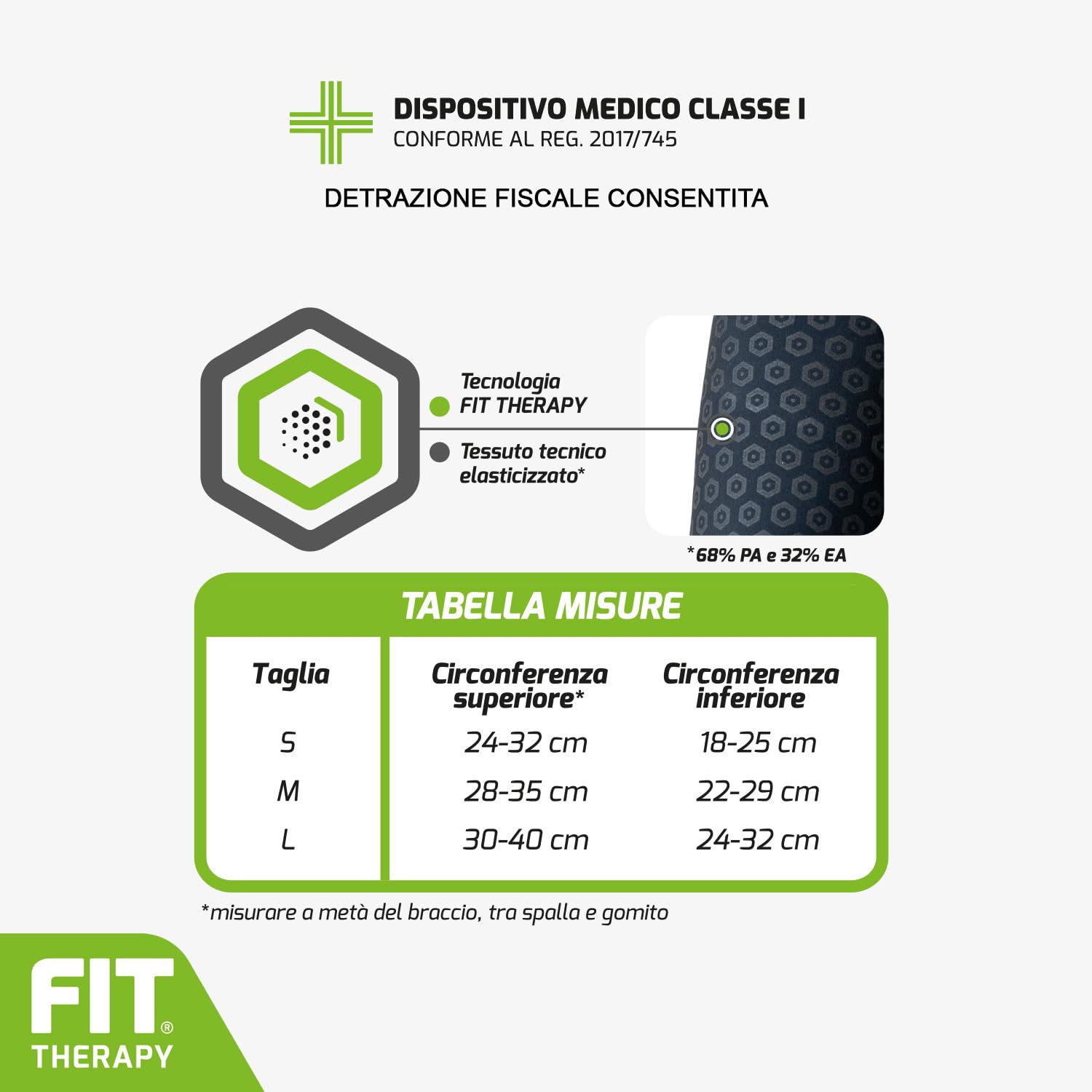 FIT THERAPY – Gomitiera per Epicondilite – Dispositivo Medico per Dolori Muscolari e Articolari Gomito, Epitrocleite, Borsite, Artrosi – Senza farmaci, traspirante, lavabile fino a 300 volte