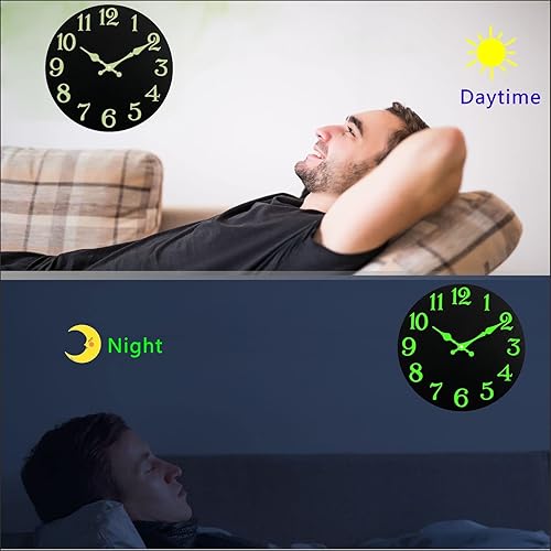 Miniatura 5 de DIYZON Reloj de pared luminoso, silencioso sin tictac de 12 pulgadas, reloj de pared con luz nocturna, funciona con pilas, reloj de pared iluminado