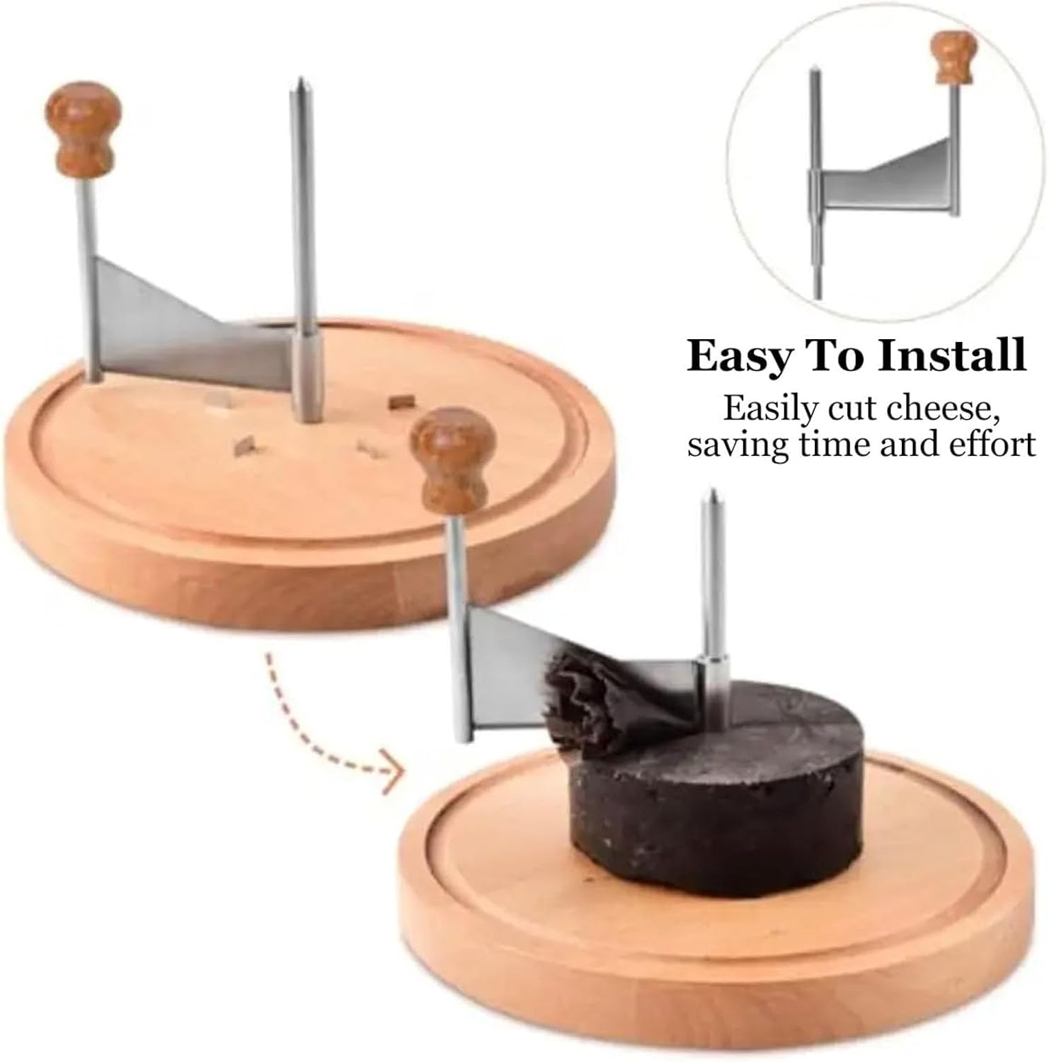 Cheeses Shaver Stainless Steel, Cheese Curler Wheel with Lid Handle, Cheese Curler Flower Maker Wheel Slicer with Punch Tool, Handheld Rotary Cheese Curlers Wood Base (No handle with lid)