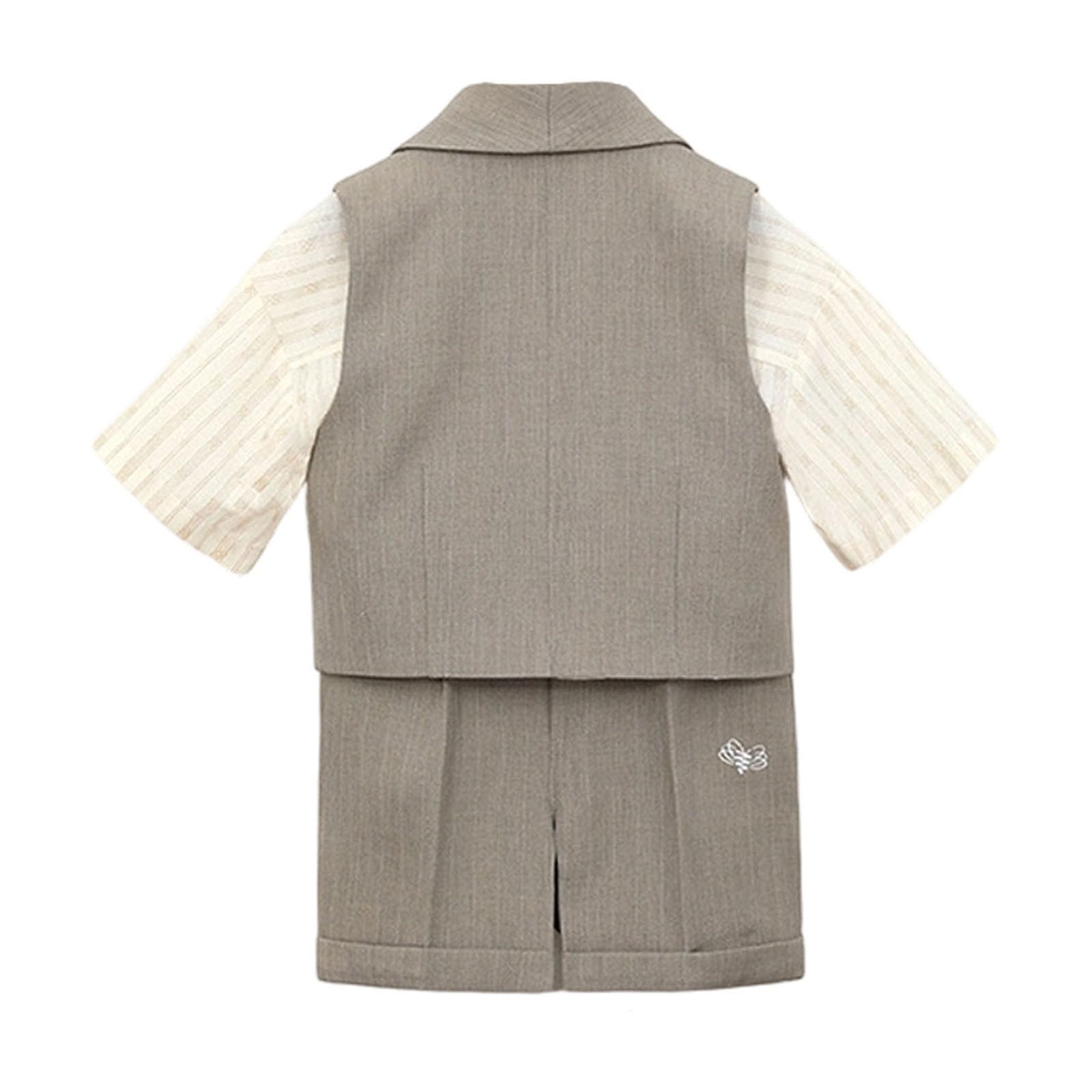 Jungen Anzug 4 Teilig Sommer Kinderanzug Elegant Kurzarm Gestreift Hemd Weste Shorts Fliege Freizeit Fest Geburtstag Party Atmungsaktiv Bequem für Jungen Kleinkinder