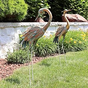 Sunnydaze Golden Crane Metal Yard Art, Lawn and Garden Sculpture Decor- Gold with Blue Accent - Includes 2 Statues Sunnydaze Golden Crane Metal Yard Art Lawn and Garden Sculpture Decor Gold with Blue Accent Includes 2 Statues