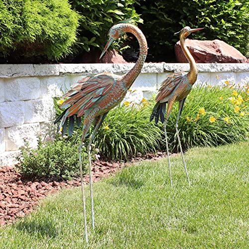 Sunnydaze-Golden-Crane-Metal-Yard-Art-Lawn-and-Garden-Sculpture-Decor-Gold-with-Blue-Accent-Includes-2-Statues Sunnydaze Golden Crane Metal Yard Art Lawn and Garden Sculpture Decor Gold with Blue Accent Includes 2 Statues