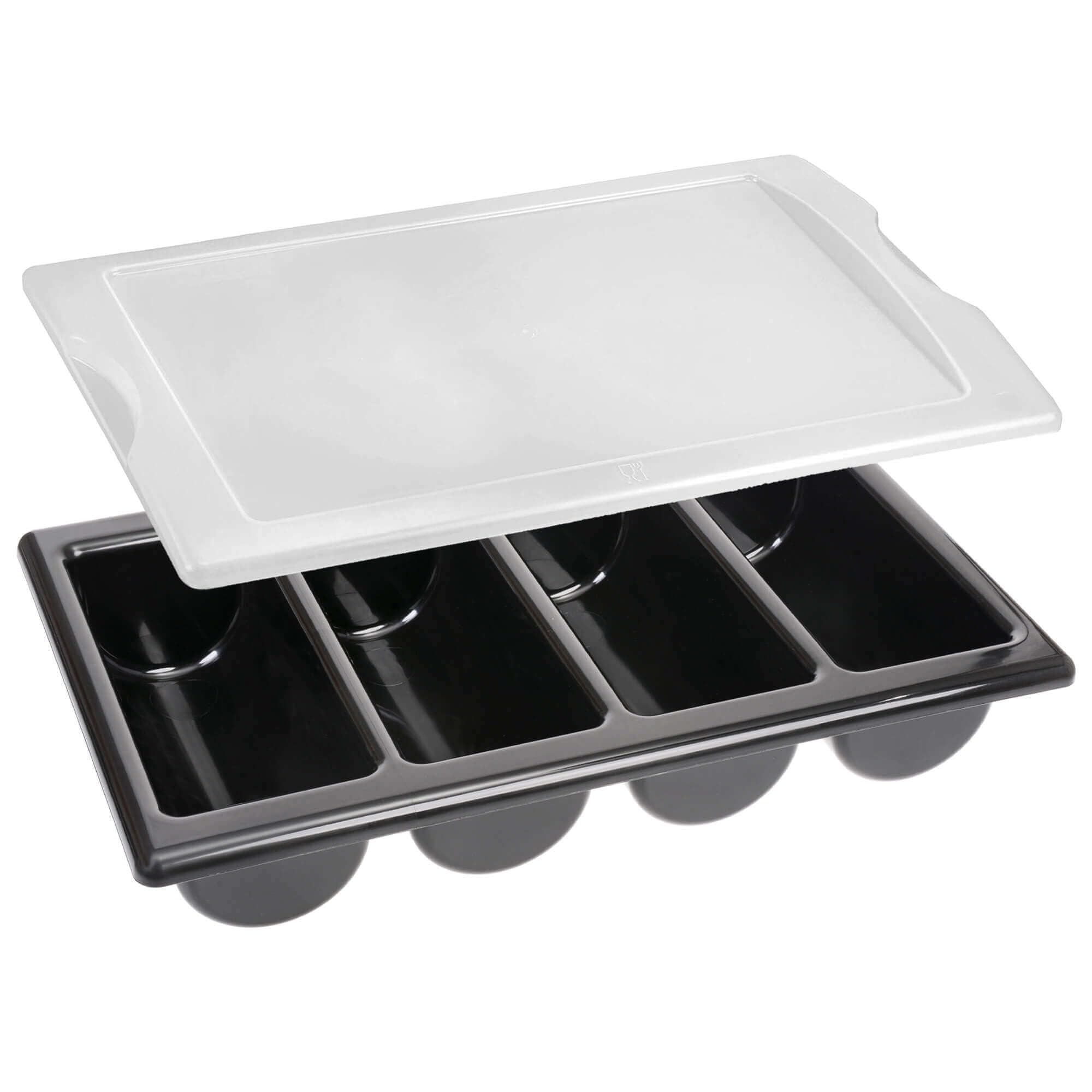 GRÄWE Cutlery Tray with 4 Compartments and Lid, Cutlery Storage, Cutlery Container, Plastic Cutlery Tray, Black, Made in Germany