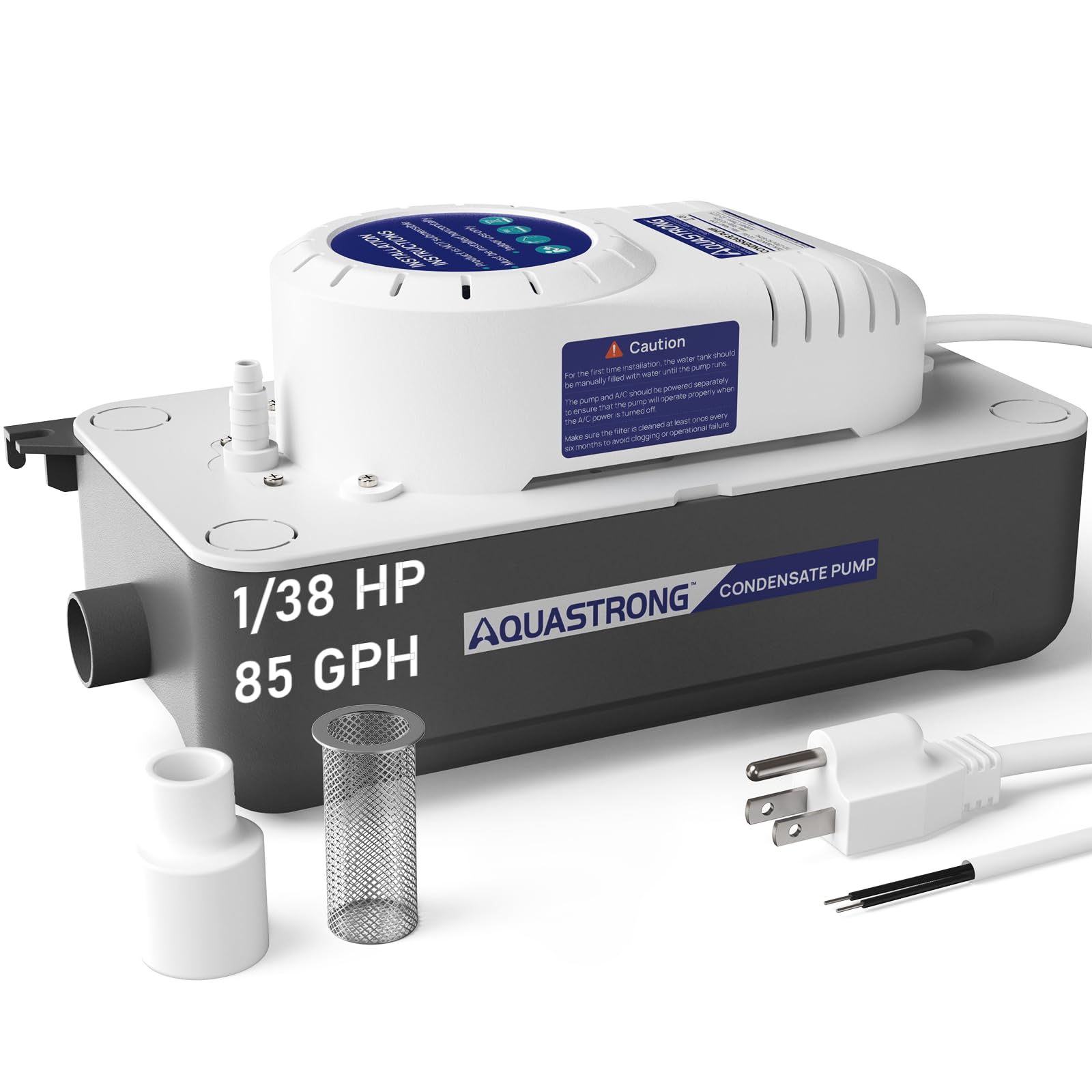 1/38 HP 85 GPH HVAC Condensate Pump, 115V/230V, Automatic Safety Switch, AC Condensate Removal for Air Conditioner, Furnace, Dehumidifier, 3.3' Power Cord