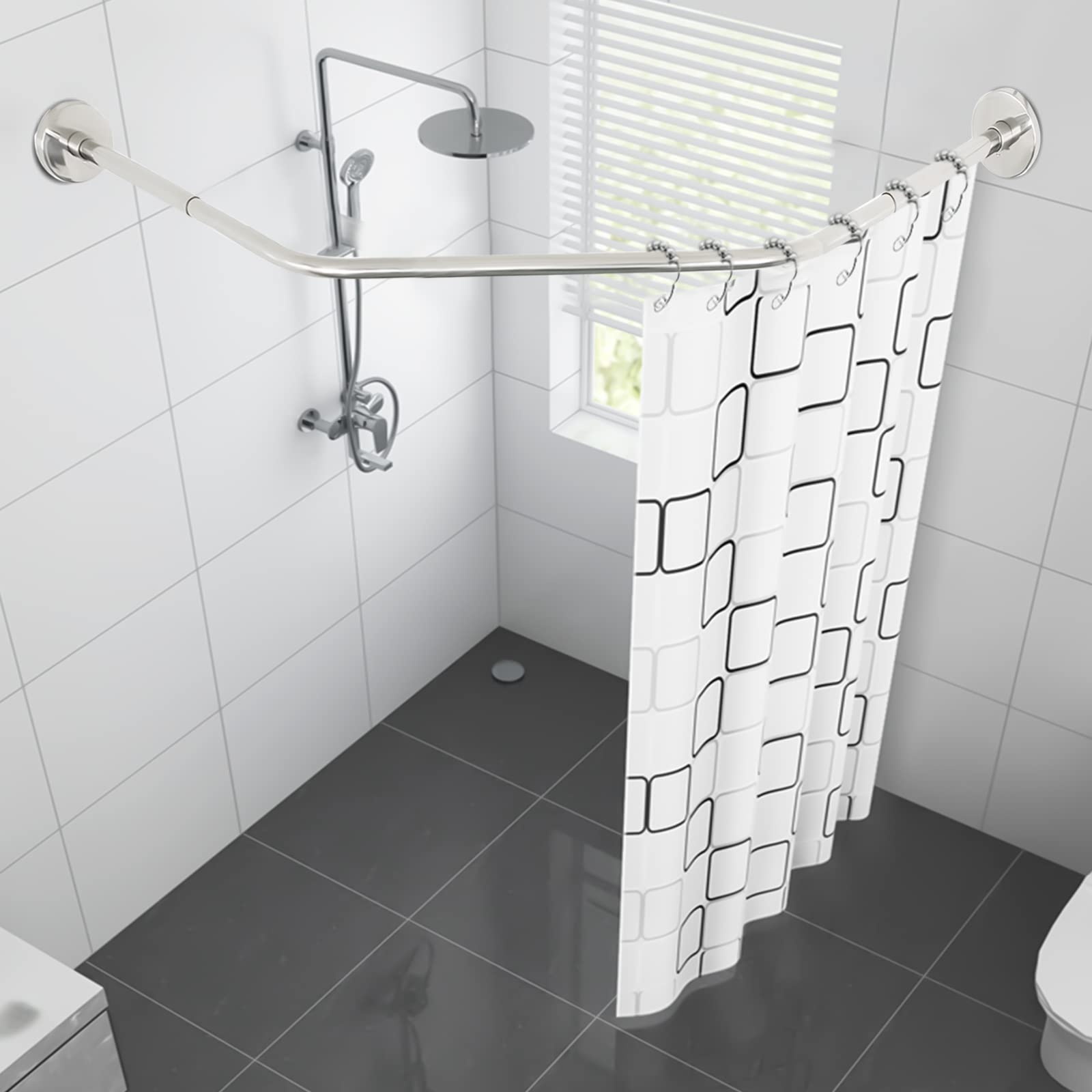Tringle à rideau de douche extensible en acier inoxydable 304 pour salle de bain, baignoire, forme de diamant, barre de rideau de douche au-dessus d'angle, pour salle de bain, magasin de vêtements,