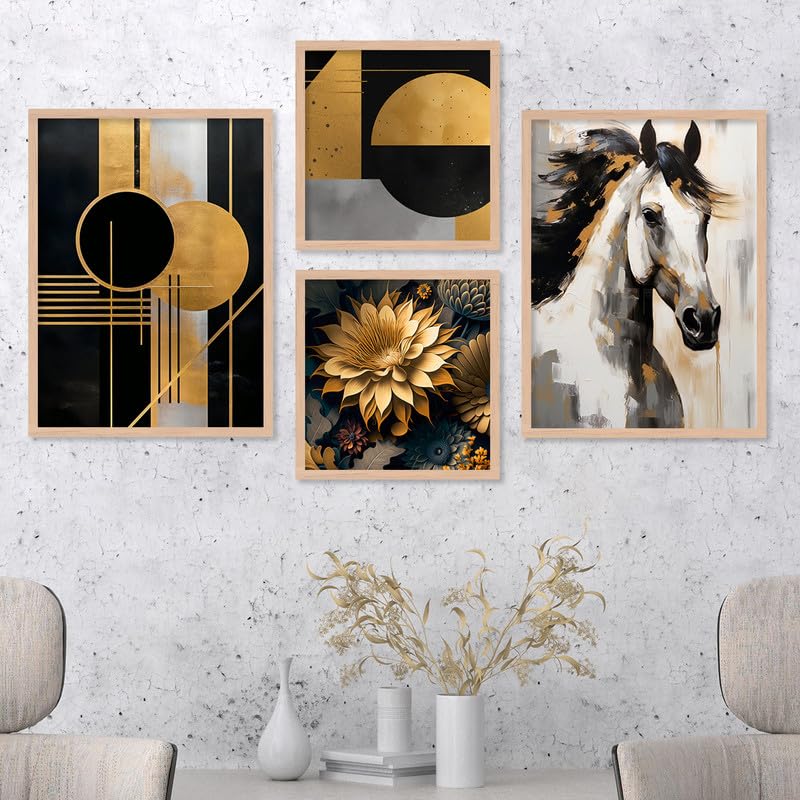 Kalit Kala Decor Paintings for wall decoration with frame | Golden Flower Paintings for living room, bedroom | Big Size Set of 4 (B0CDCF4QSP) Amazon Price History, Amazon Price Tracker