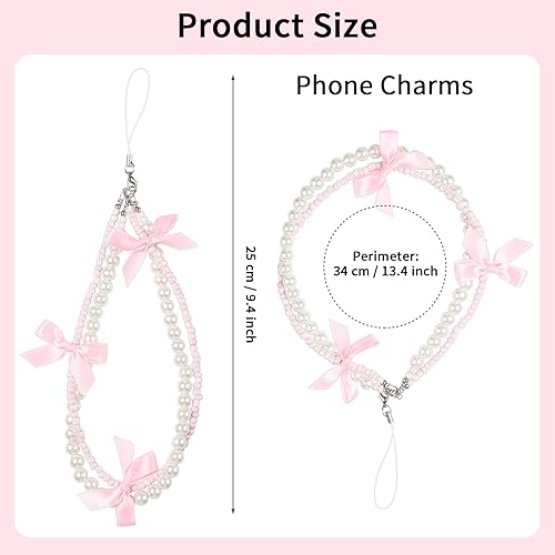 Miniatura 4 de Abalorios estéticos para teléfono, bonito lazo de perla, correa de muñeca, llavero para decoración de cámara