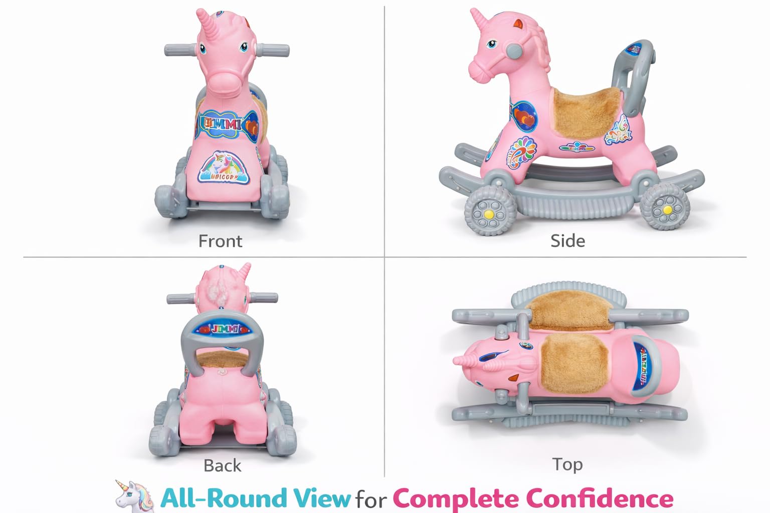Maanit 2 in 1 Unicorn Rider for Kids 1-5 Years Old Interactive Birthday Gift for Kids Rideons & Wagons Non Battery Operated Ride On (Pink) 2