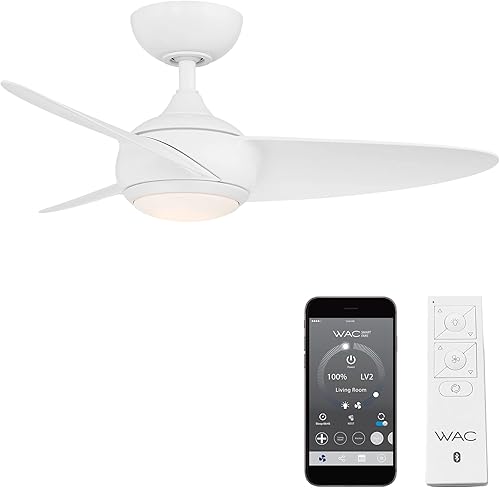 Loft - Ventilador de techo inteligente de 3 aspas para interiores y exteriores, 38 pulgadas, blanco mate con kit de luz LED de 3000 K y control
