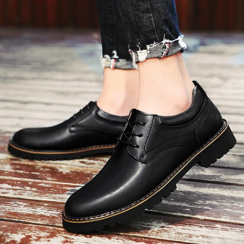 Men's Oxford Superior Flexural Leather Fashion Oxfords Fashion Slip-On Round Anti-Slip Mid Chunky Heels Formal Dress Loafers Low Top Work Dress Shoes for Men3