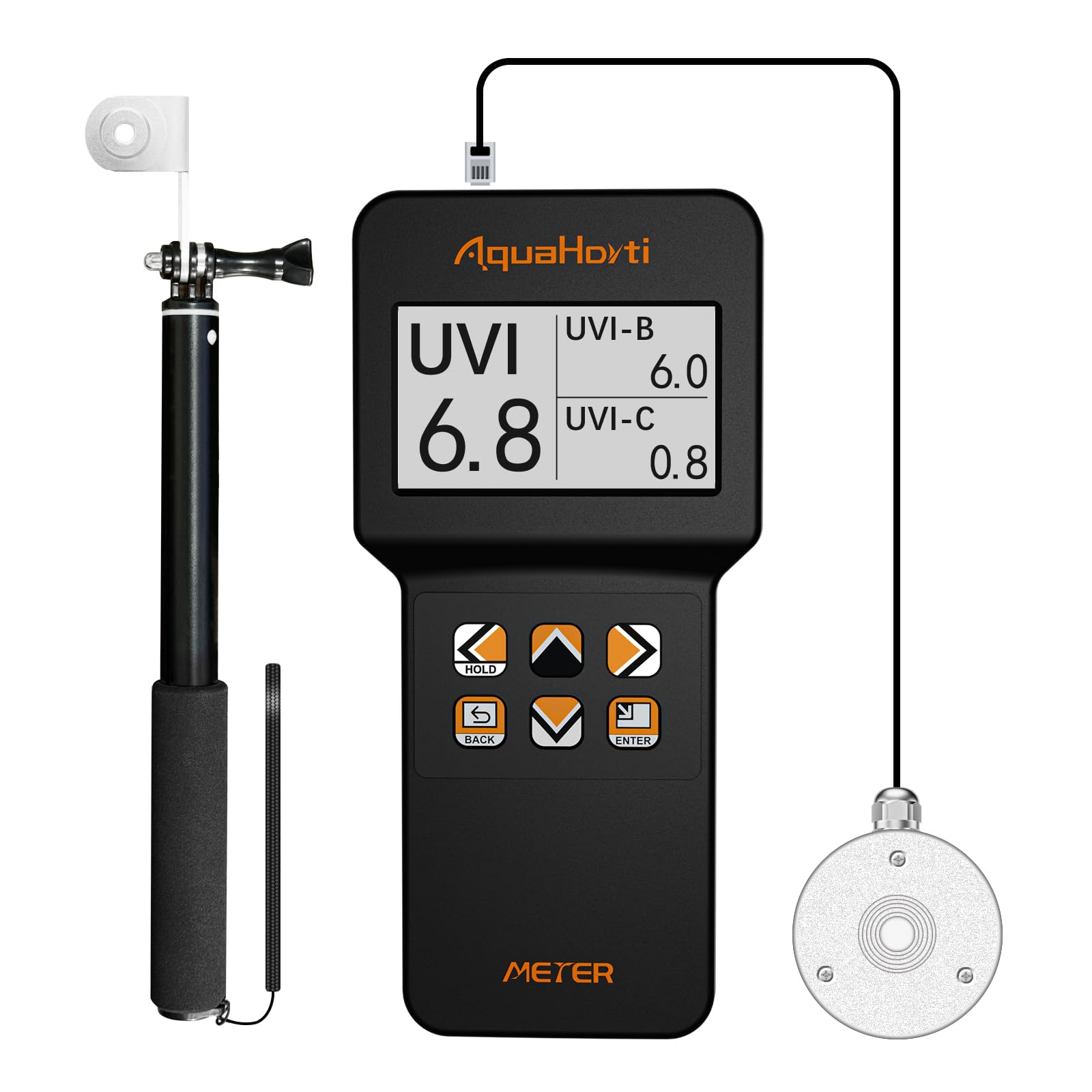 Medidor de luz AH-UVCBA, prueba el índice UV de UVB | UVC, intensidad de radiación UVC, y UVA. Registra la distribución w/m² de UVC,UVA.