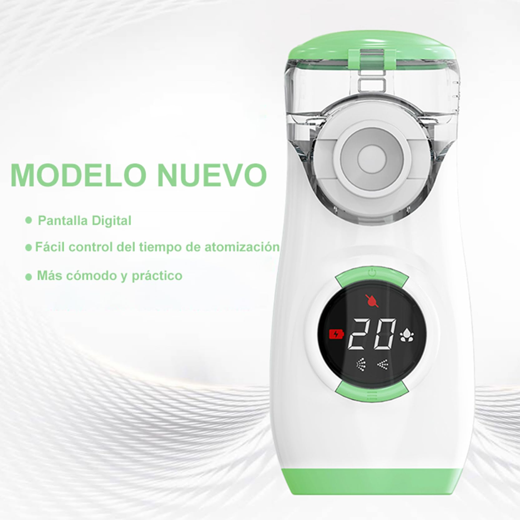 Nebulizador con Pantalla de Visualización, Nebulizador Portatil Nebulizador para Bebe Niños Adultos con Boquilla y 2 Máscaras, Nebulizador Silencioso para Uso Doméstico y de Viaje