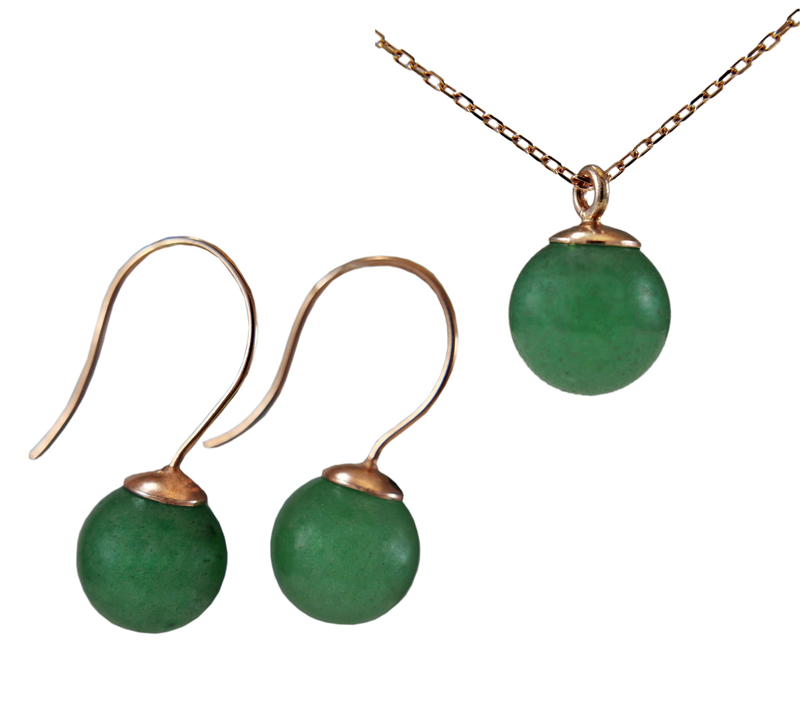 Ohrhänger Damen 925 - Rosévergoldet - Aventurin - Naturstein - Kugel - Hängeohrringe - Edelsteinschmuck - Rosévergoldet - Silberschmuck - Geschenk für Frau - Grün - Tolles Geschenkidee - Minimalistisch (Ohrringe)