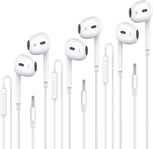 MOSWAG Auriculares con cable con micrófono, 0.138 in Jack in Ear Auriculares con micrófono adecuados para teléfonos inteligentes, computadoras,