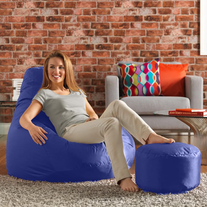 BiggieBean Bag Cover XXXXXL Bean Bag with Free Round Footrest - Official : Serenity Range (Color : Blue)-image-15