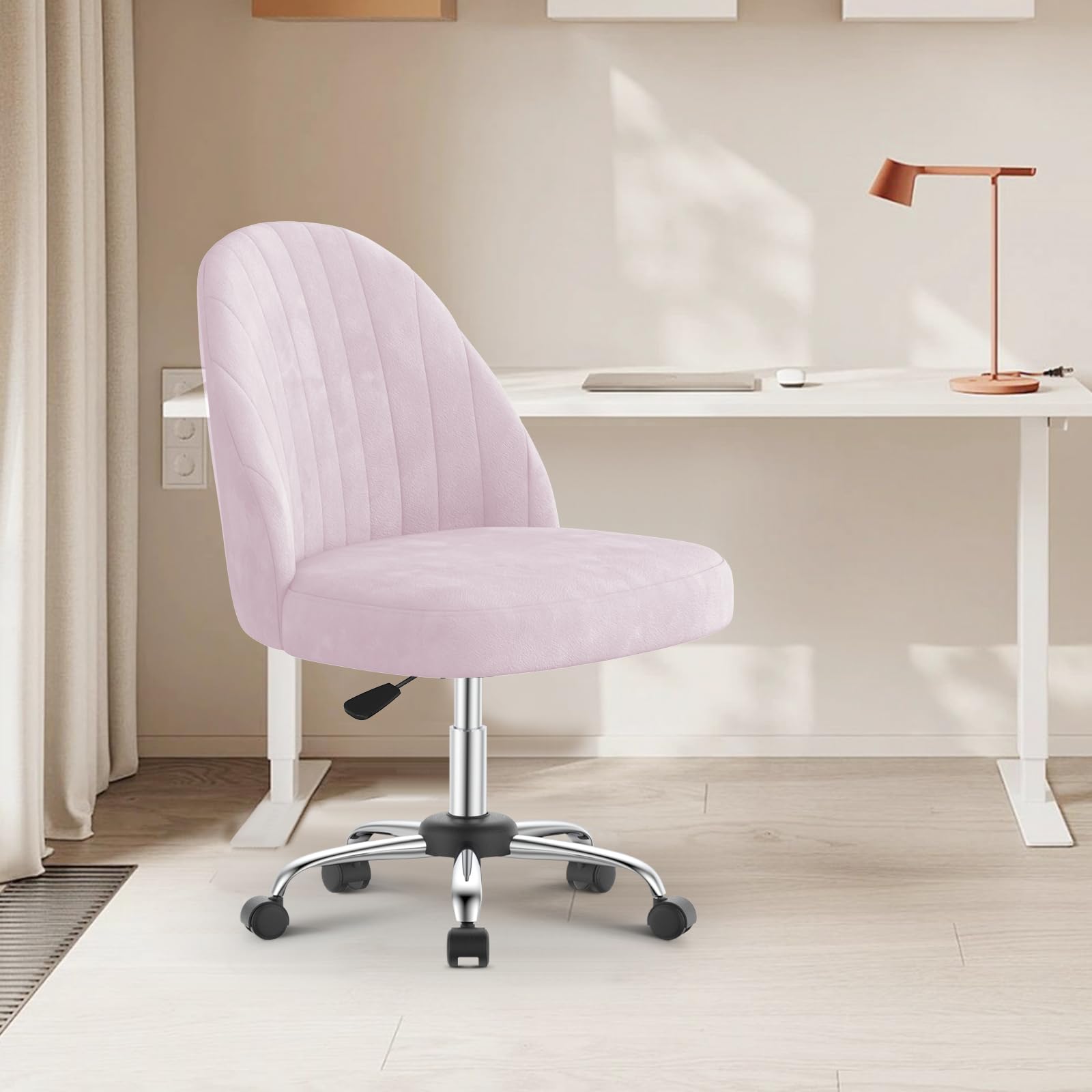 naspaluro Silla De Oficina En Casa, Silla De Escritorio, Silla Tocador Regulable En Altura, Resistente Terciopelo Transpirable, para Estudio, Dormitorio, Estudio (Rosa, Small)