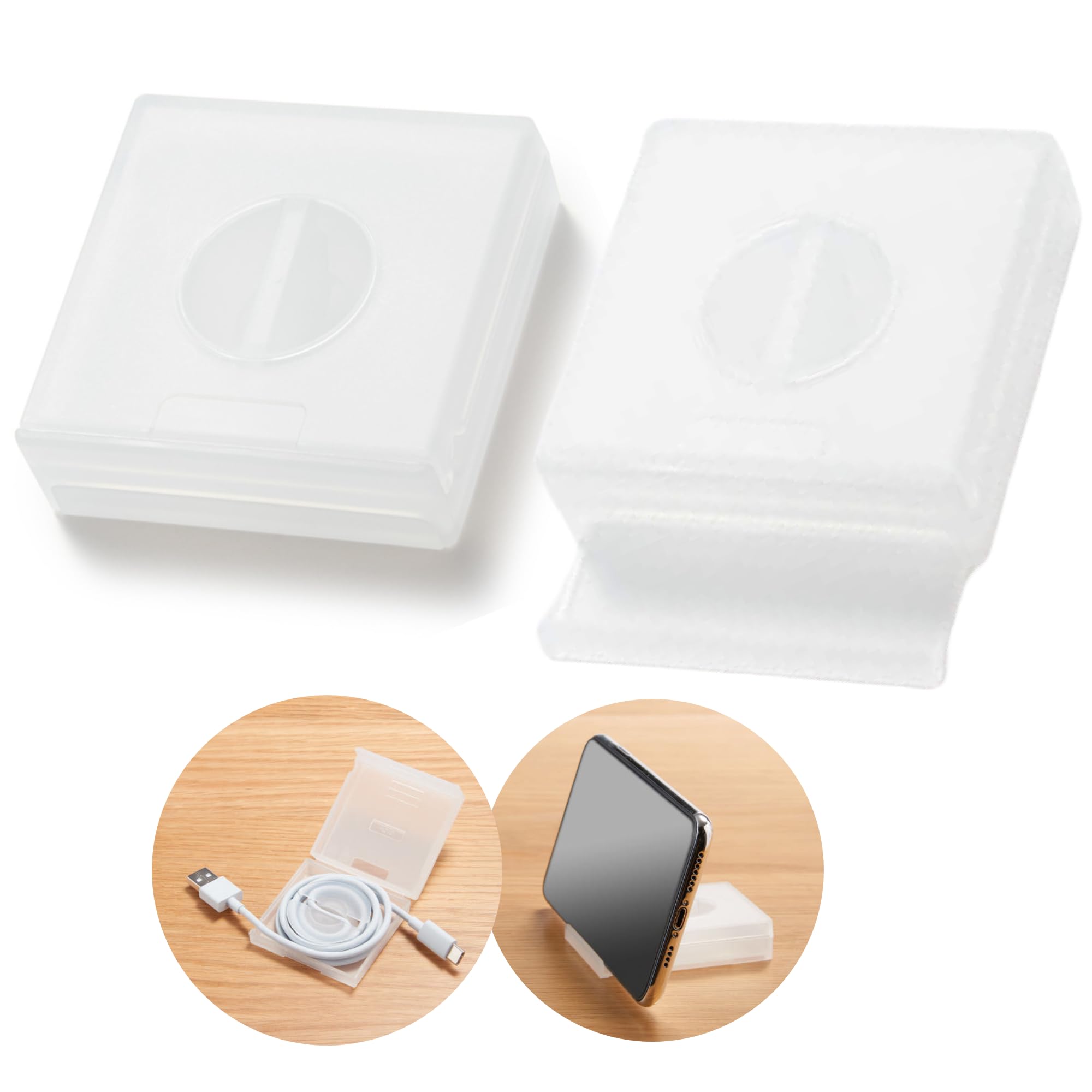 MENBLY MU-JI Polypropylene Cable Organizer Case 2 Pack - Compact Cord Management with Built-In Stand - Translucent Durable Material - Ideal Cord
