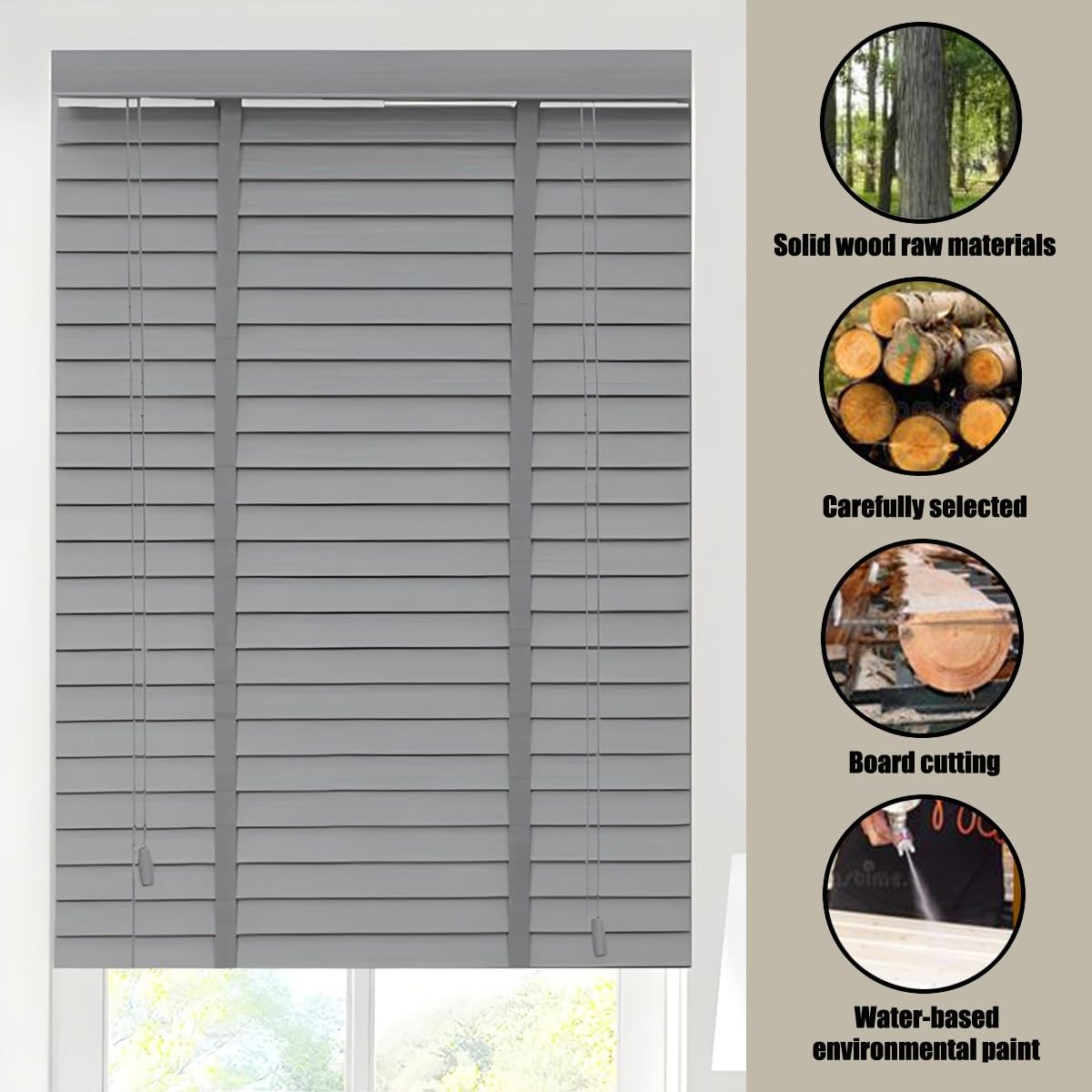 Holzjalousien, 50 mm, zur Verdunkelung und Verdunkelung, Massivholz-Fensterbehandlungen, perfekt für Heimdekoration (75 x 150 cm)