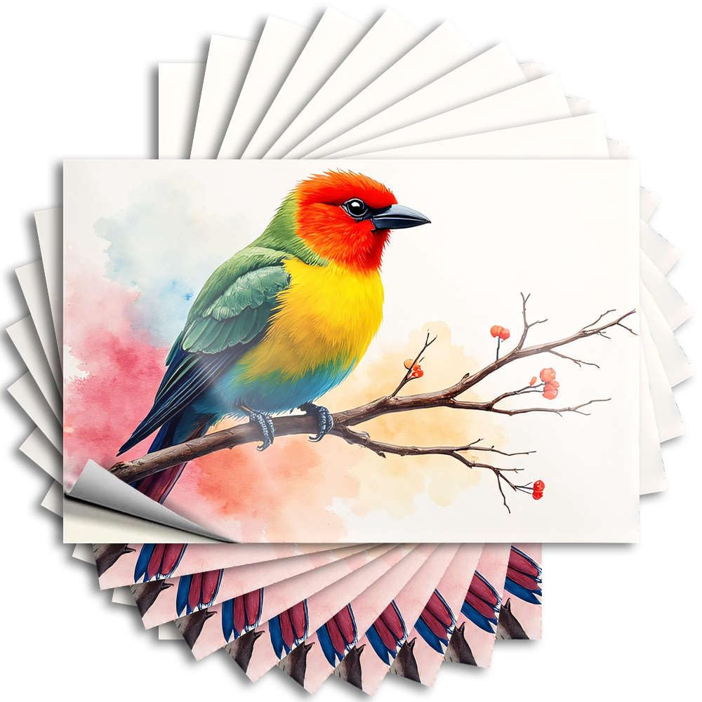A Colorful Bird Perches On A Branch with Red Berries Tattoos Cool Room Stuff Self Adhesive | Reading Window Vinyl Sticker Pack for Student(12X18CM)