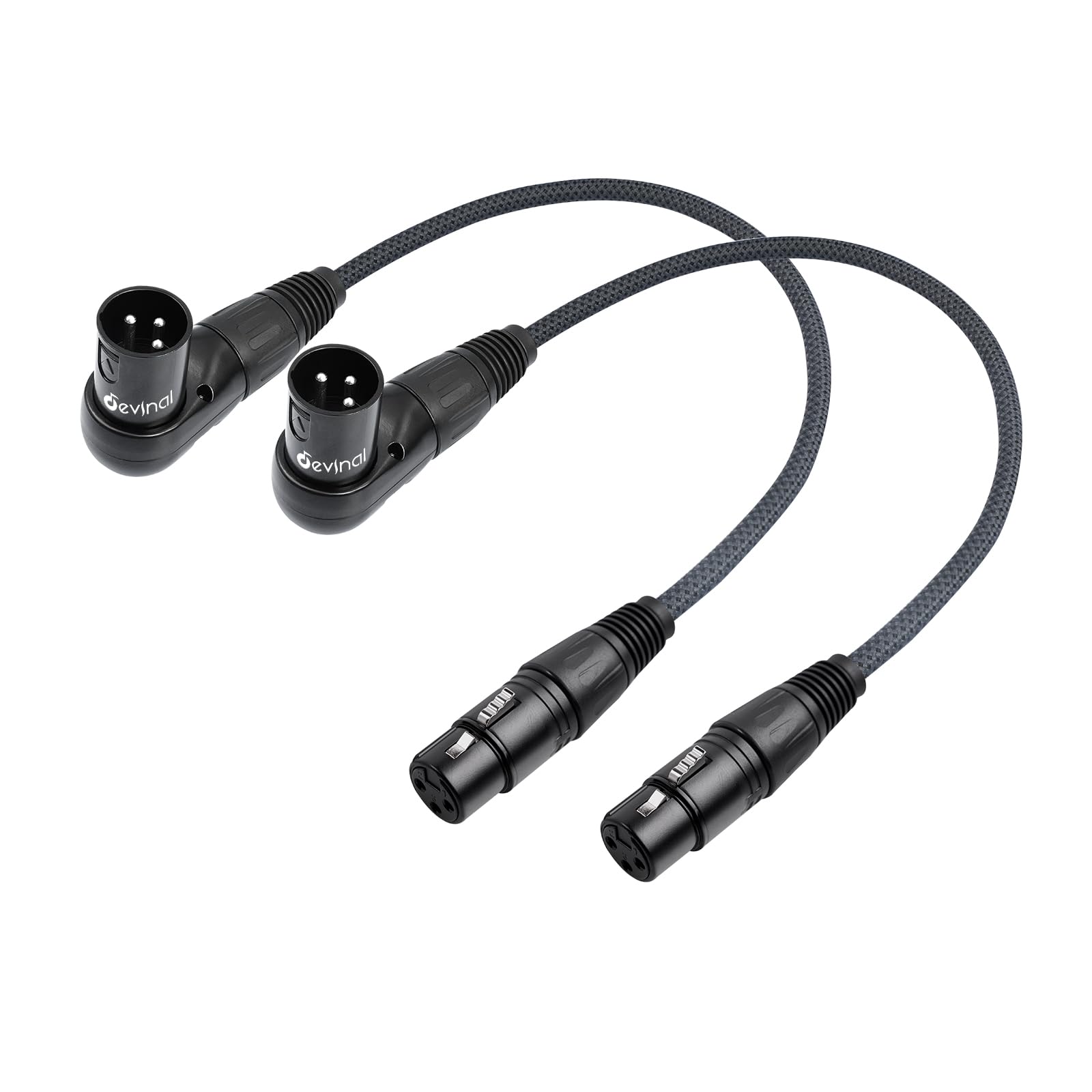 Devinal Right Angle XLR Cable, Adjustable-Angle Male to Straight Female Microphone Cable Cord, 90 Degree XLR Adapter for Sound Devices Mixer Recorder, 1 FT, 2 Pack