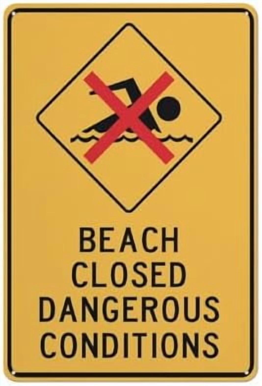 (2-Pack) Metal Tin Sign Caution Beach Closed Dangerous Conditions Sign Signs Outdoor, Uv Printed 12 X 8 In, Weatherproof And Signs