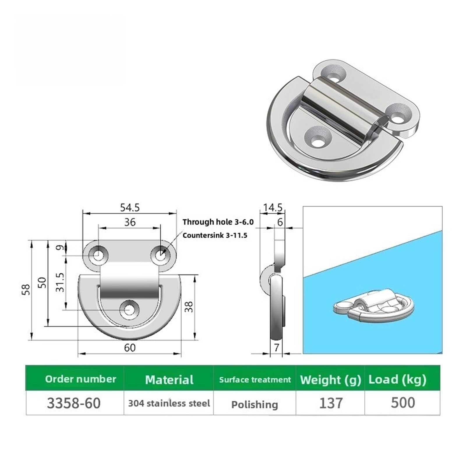 Generisch Robuster Seilbinderring, 316/304 SS | D-förmige Marine-Hardware for Yachten