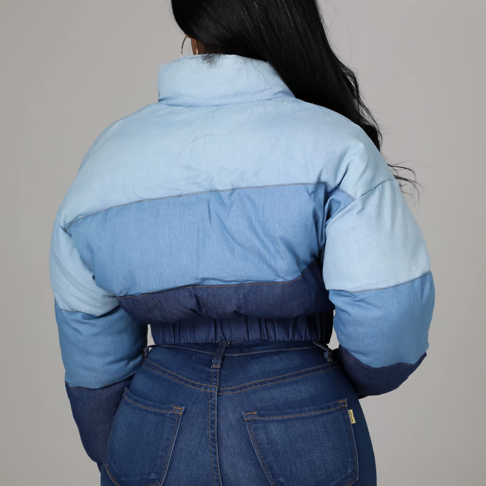 Chaqueta Acolchada Mujer, Mezclilla Chaqueta Corta De Plumas para Esquiar Viajar IR De Compras Calle Vacaciones Invierno O Principios De Primavera (Black Gray XXL)