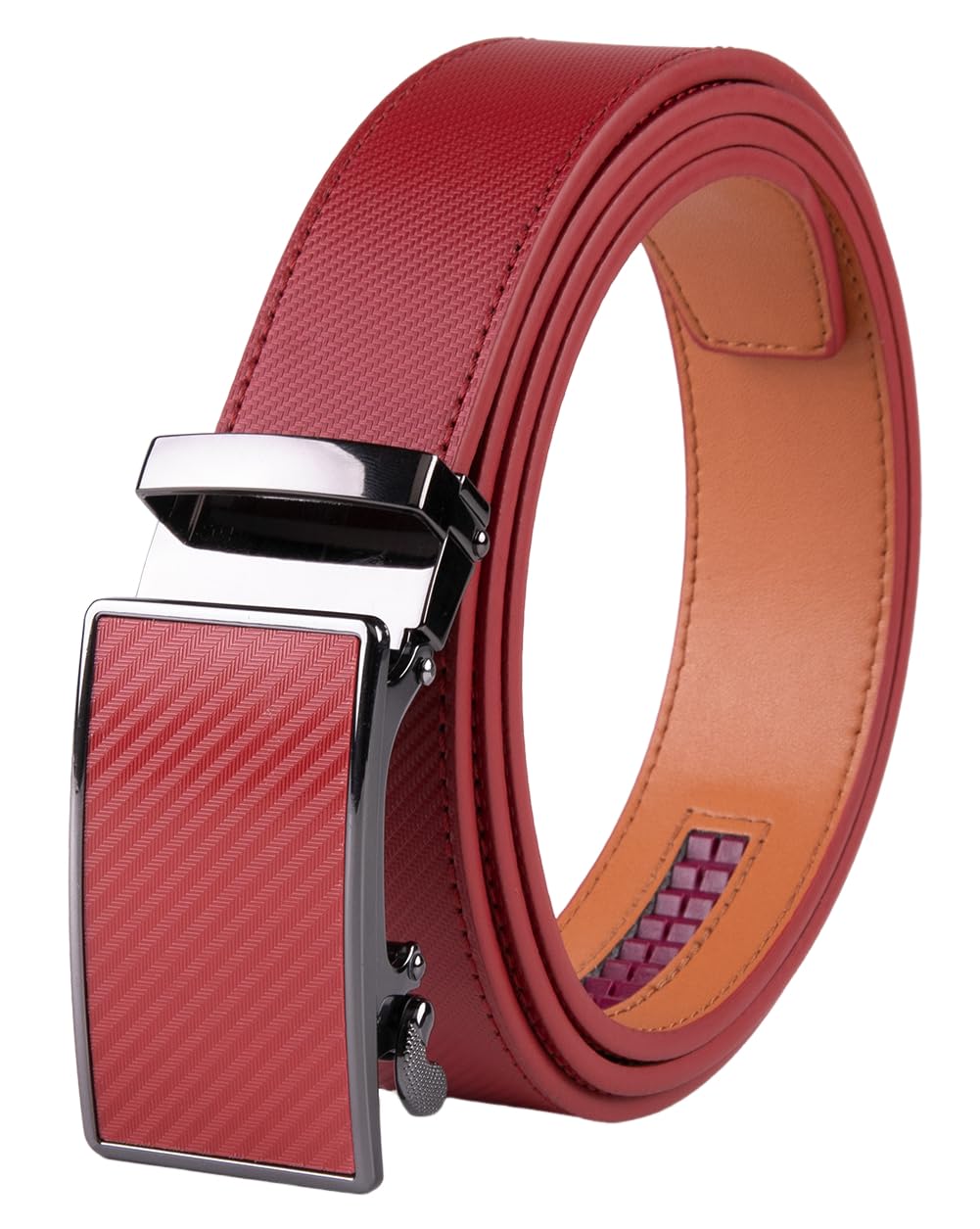 Fabio Valenti Men's 2091 Red Belt,Ratchet Belt Dress With 1 3/8" Genuine Leather With Easier Adjustable Buckle, Trim To Fit (, Adjustable 46”)