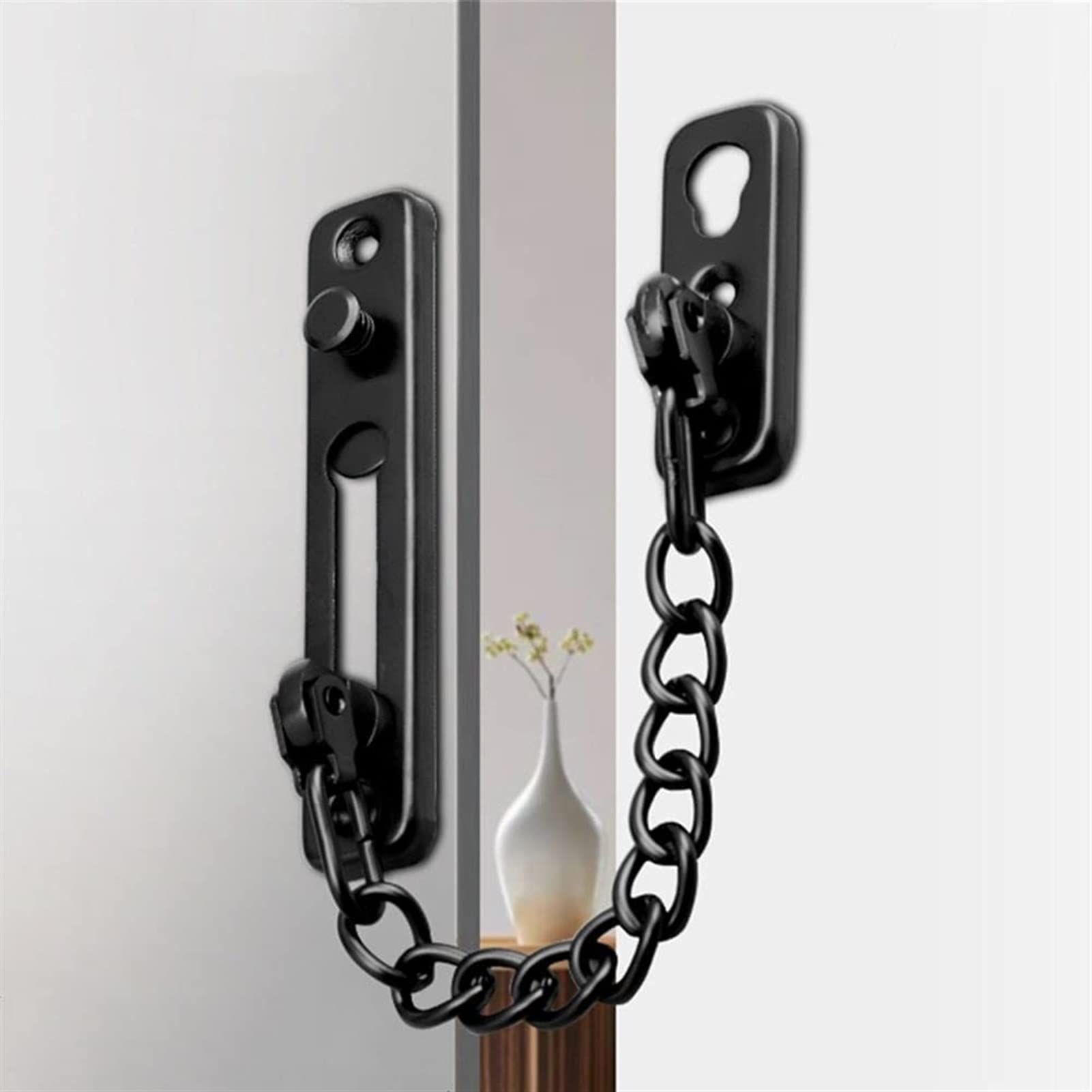 Cadena de puerta Hebilla antirrobo for puerta de metal, cerradura interior de cadena, cerradura de cadena antirrobo, pestillo de puerta, hebilla antirrobo for puerta(Black)