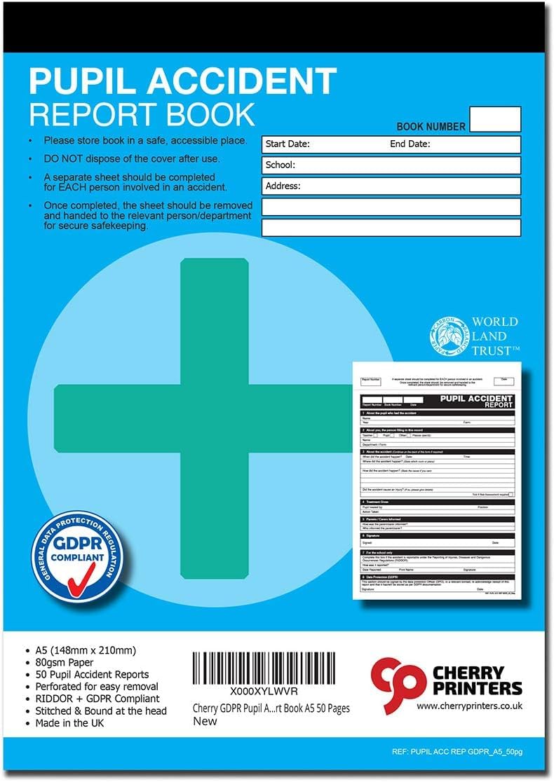 Cherry Printers | GDPR Pupil Accident Report | A5 | 50pages | 20 Pack